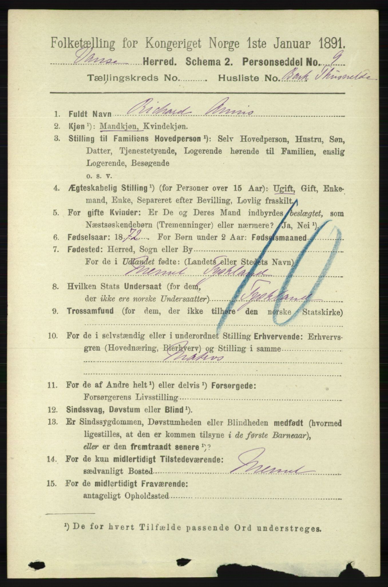 RA, 1891 census for 1041 Vanse, 1891, p. 7800