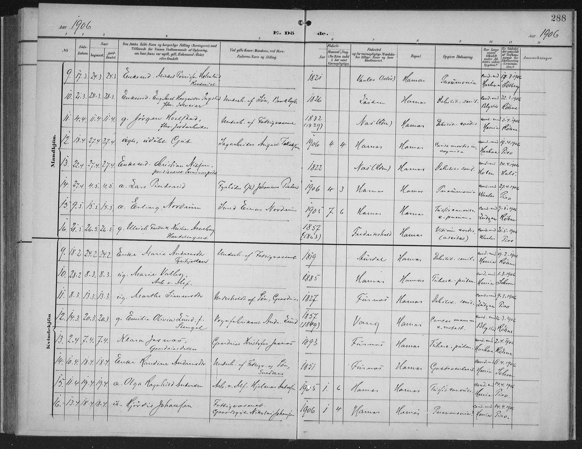 Hamar prestekontor, AV/SAH-DOMPH-002/H/Ha/Haa/L0001: Parish register (official) no. 1, 1900-1914, p. 288