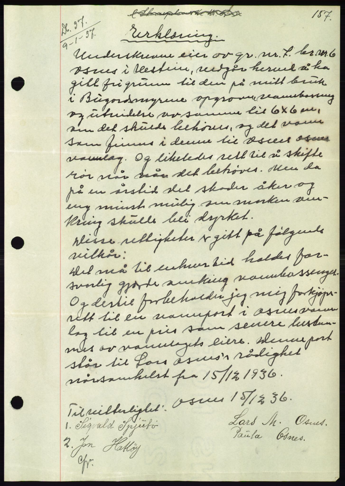 Søre Sunnmøre sorenskriveri, SAT/A-4122/1/2/2C/L0062: Mortgage book no. 56, 1936-1937, Diary no: : 37/1937