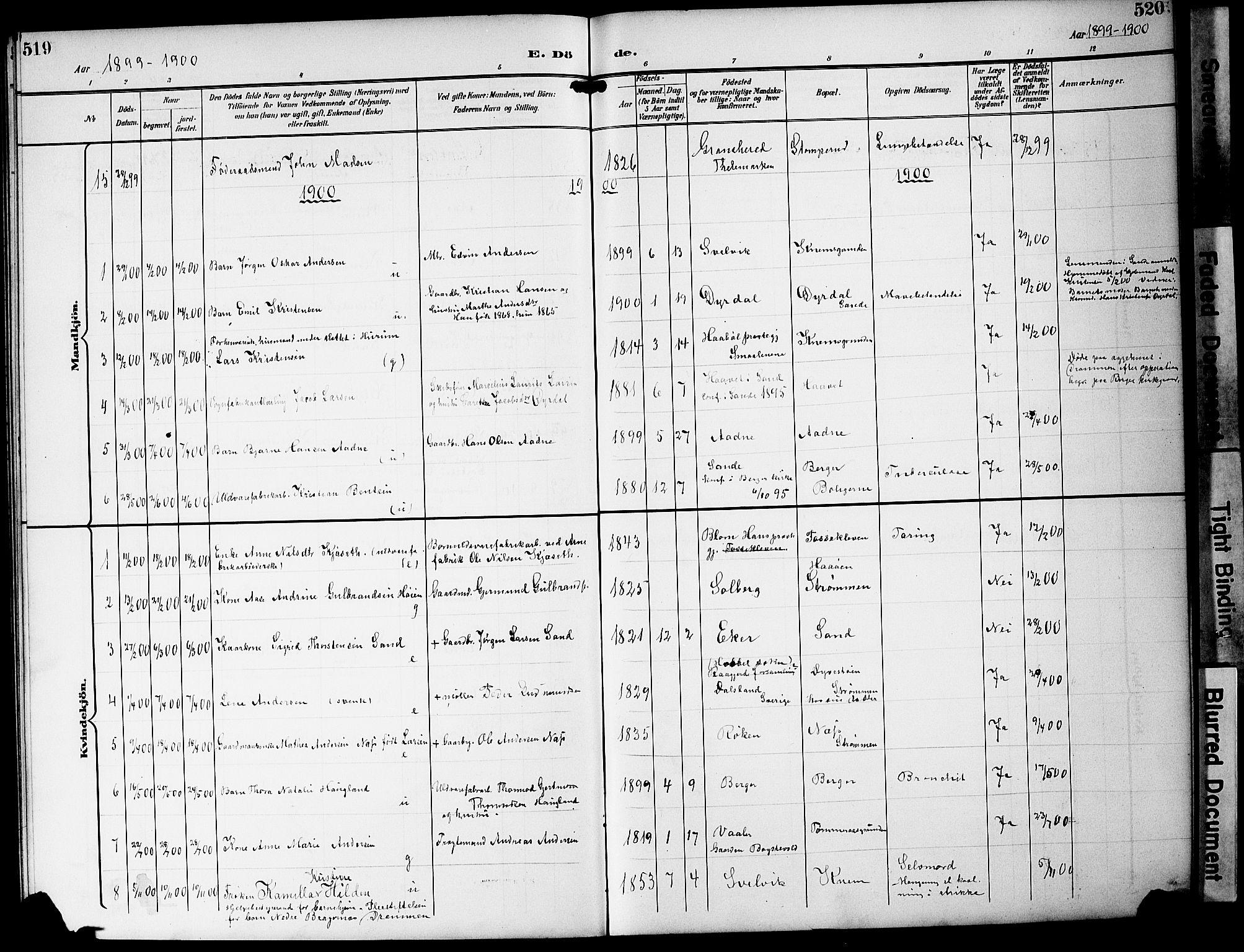 Strømm kirkebøker, AV/SAKO-A-322/G/Ga/L0004: Parish register (copy) no. I 4, 1897-1927, p. 519-520