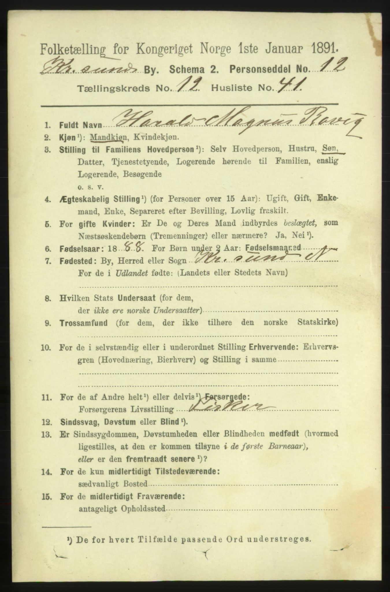 RA, 1891 census for 1503 Kristiansund, 1891, p. 9669