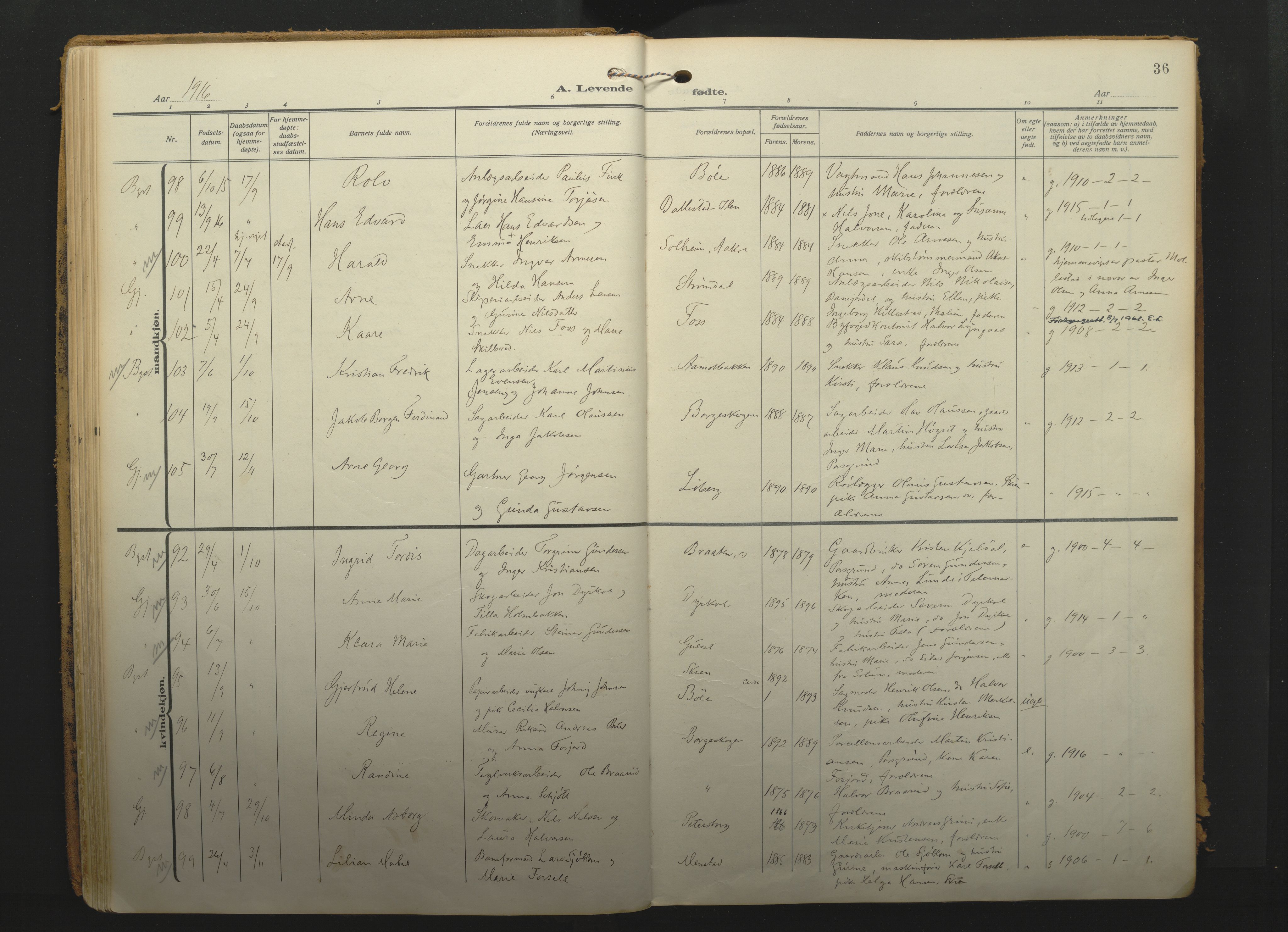 Gjerpen kirkebøker, SAKO/A-265/F/Fa/L0013: Parish register (official) no. I 13, 1914-1924, p. 36