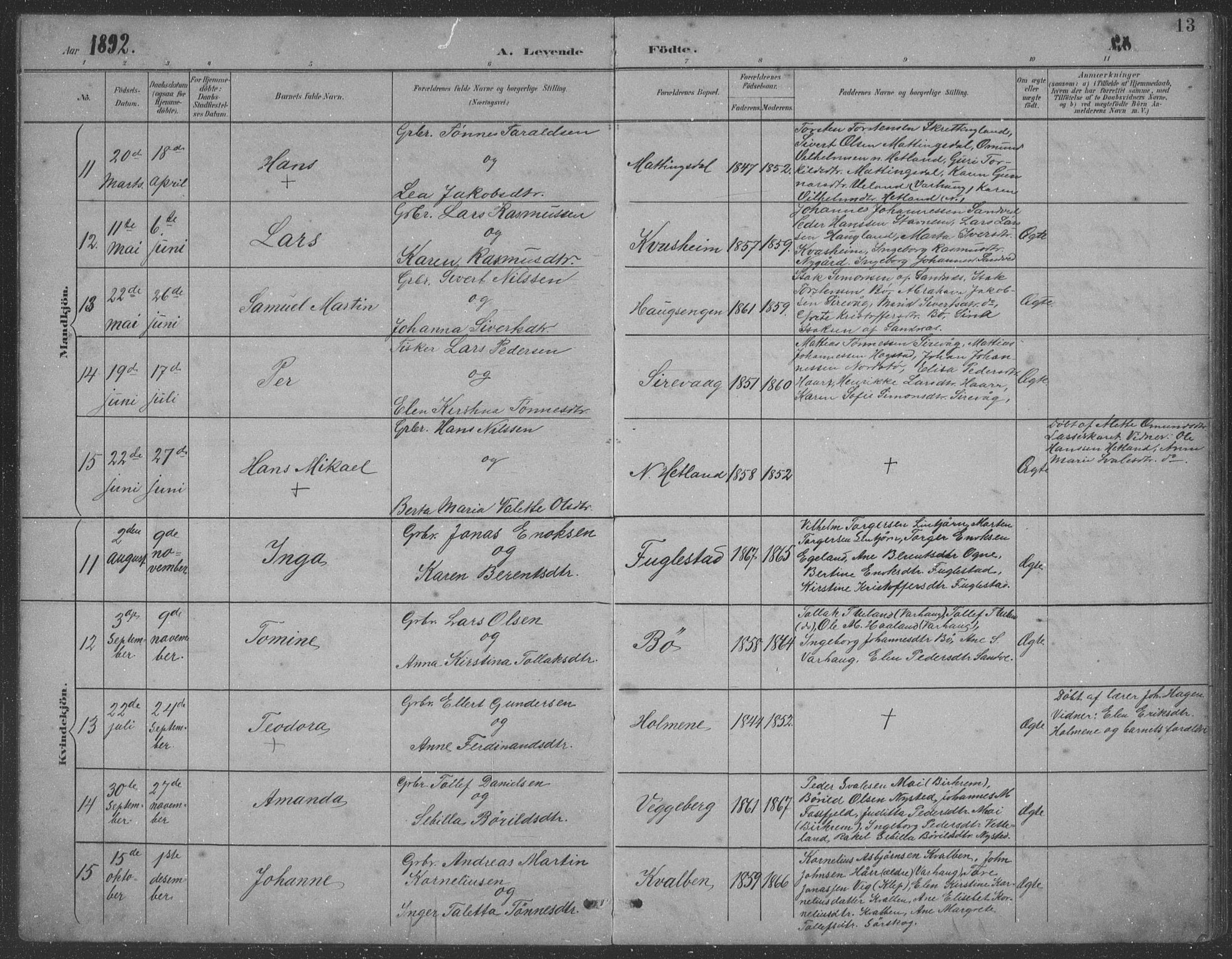 Eigersund sokneprestkontor, AV/SAST-A-101807/001/30/30BB/L0021: Parish register (copy) no. B 21, 1890-1915, p. 13