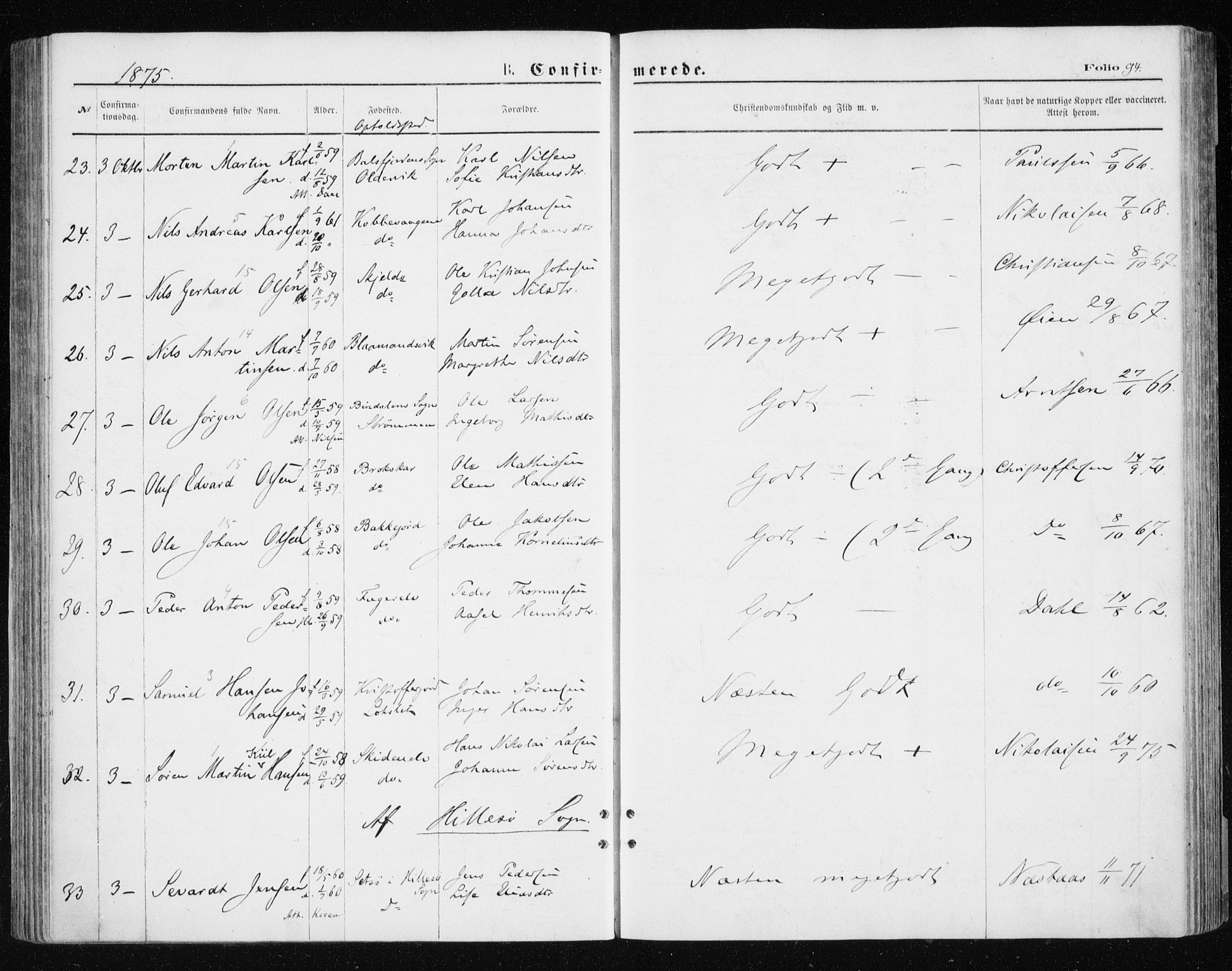 Tromsøysund sokneprestkontor, SATØ/S-1304/G/Ga/L0003kirke: Parish register (official) no. 3, 1875-1880, p. 94