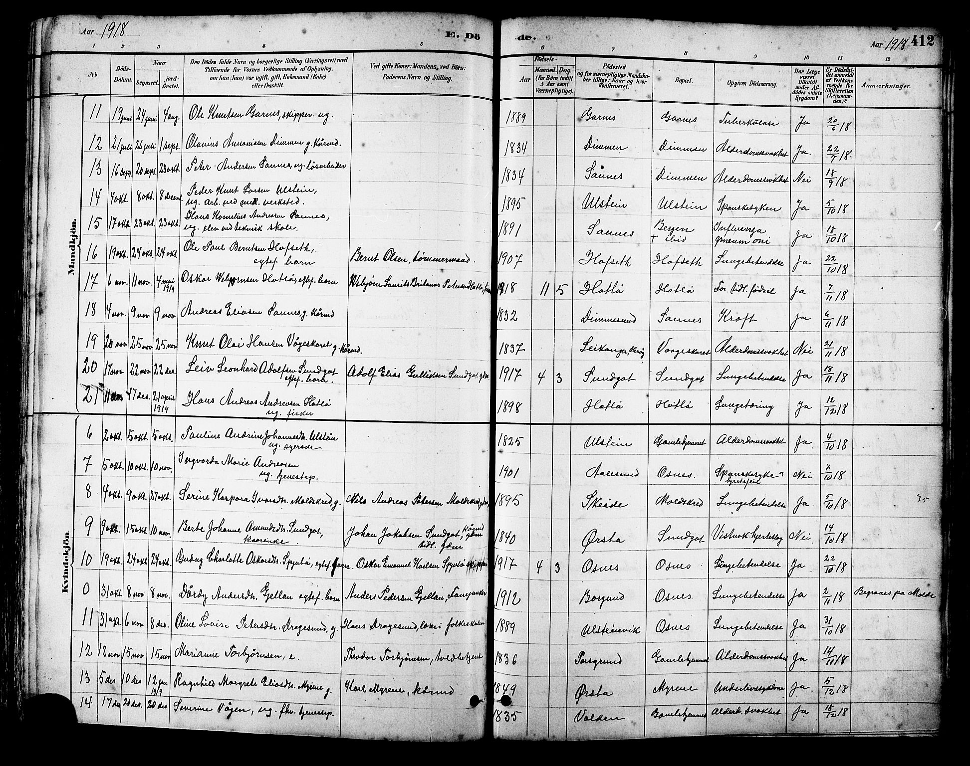 Ministerialprotokoller, klokkerbøker og fødselsregistre - Møre og Romsdal, AV/SAT-A-1454/509/L0112: Parish register (copy) no. 509C02, 1883-1922, p. 412