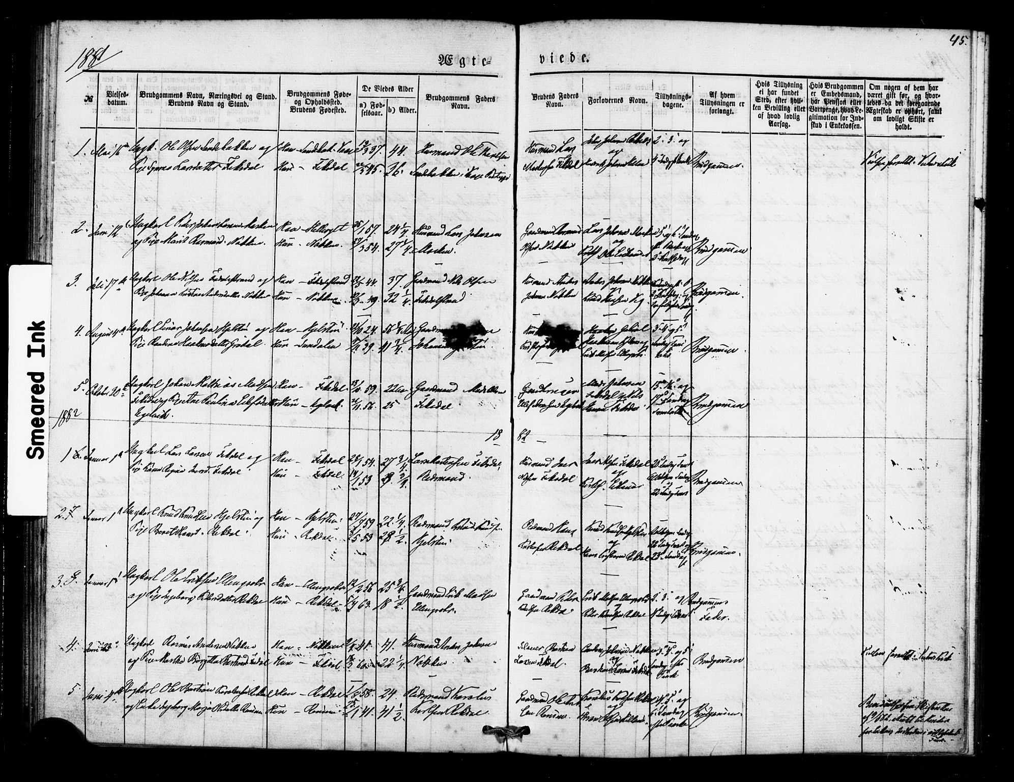 Ministerialprotokoller, klokkerbøker og fødselsregistre - Møre og Romsdal, AV/SAT-A-1454/540/L0540: Parish register (official) no. 540A01, 1872-1883, p. 45