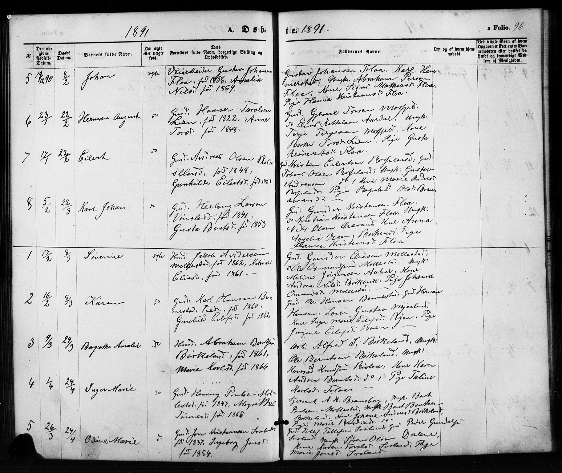 Birkenes sokneprestkontor, SAK/1111-0004/F/Fb/L0003: Parish register (copy) no. B 3, 1876-1892, p. 96