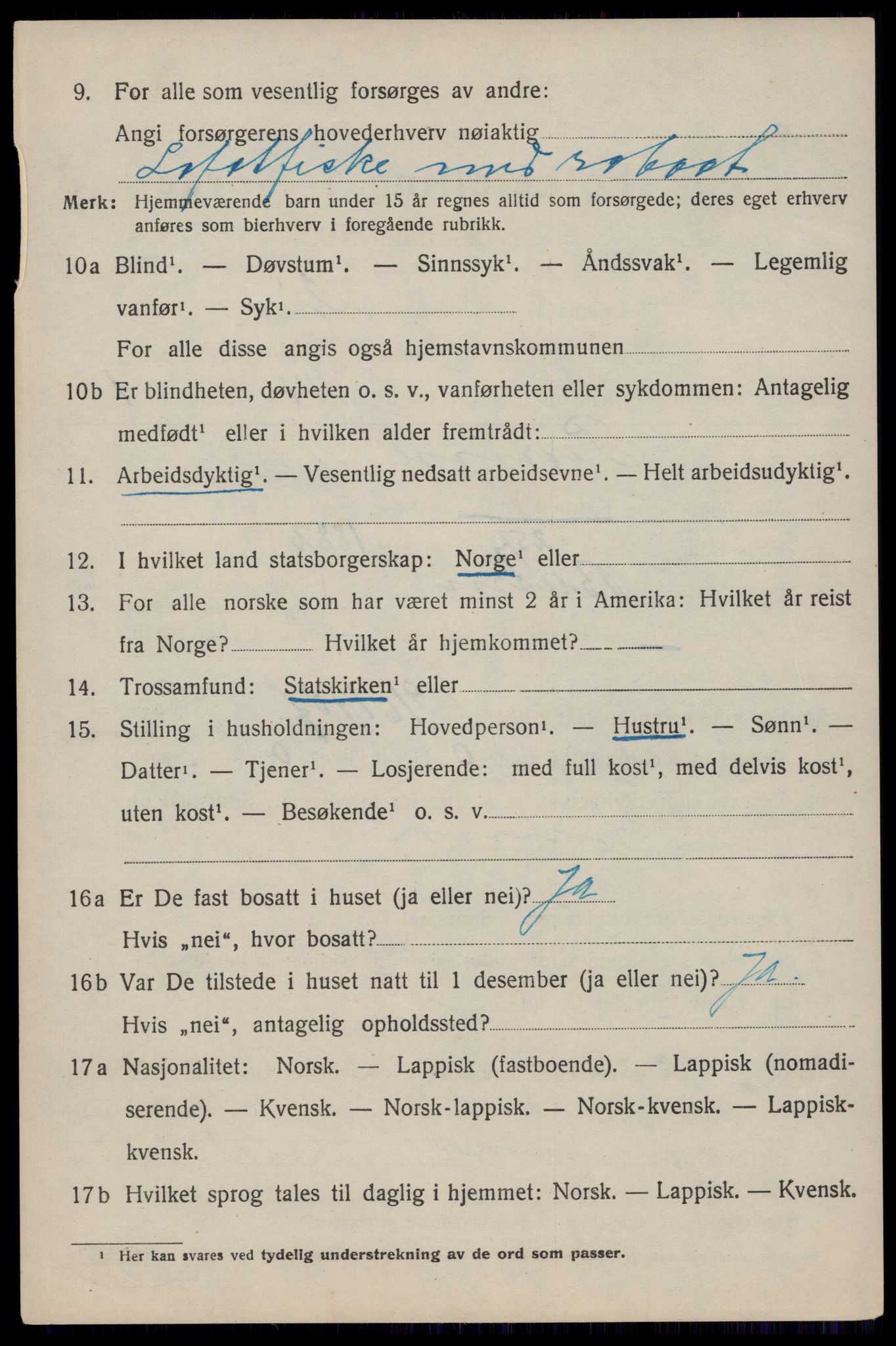 SAT, 1920 census for Moskenes, 1920, p. 1741