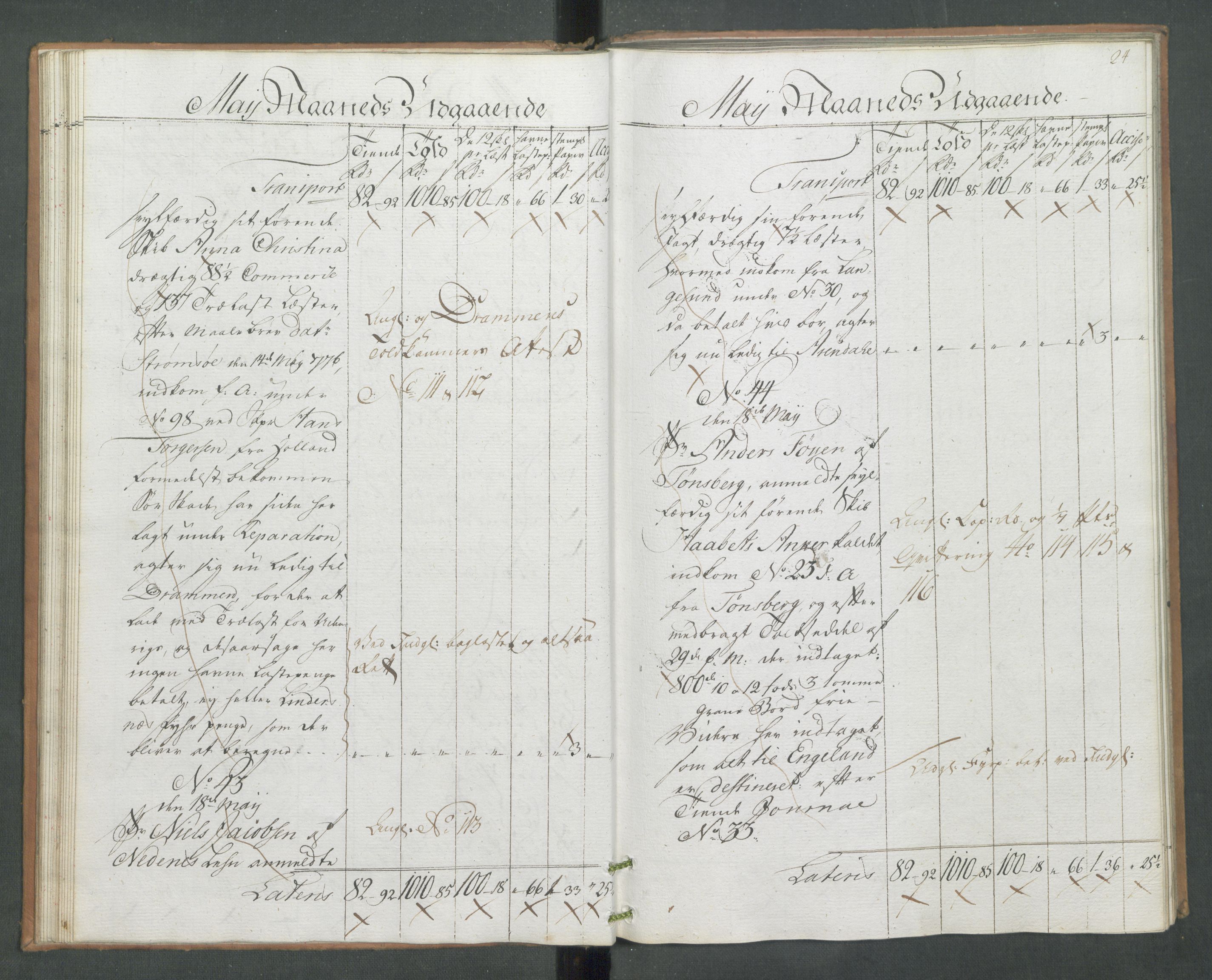 Generaltollkammeret, tollregnskaper, AV/RA-EA-5490/R09/L0079/0001: Tollregnskaper Holmestrand / Utgående hovedtollbok, 1786, p. 23b-24a