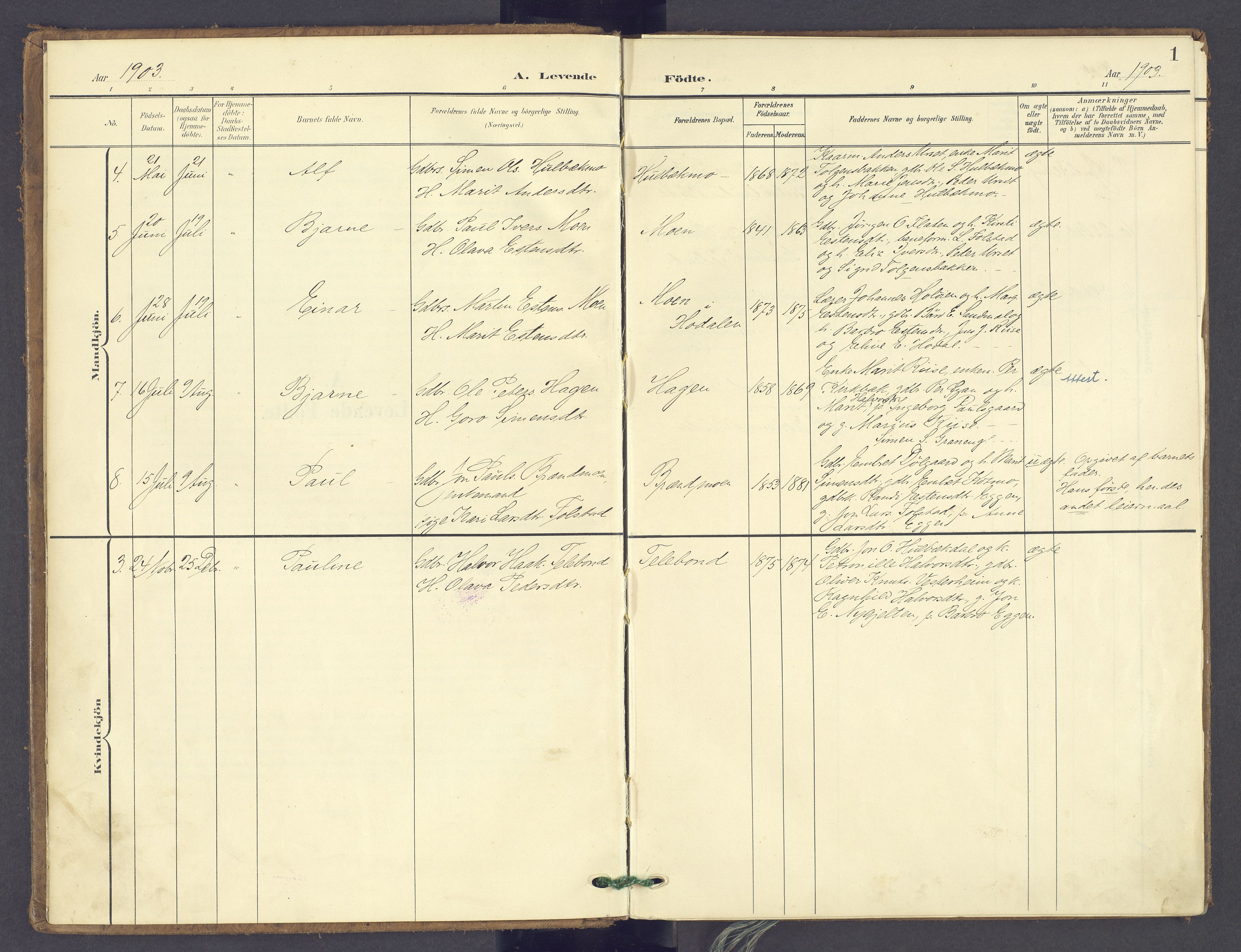 Tolga prestekontor, SAH/PREST-062/K/L0014: Parish register (official) no. 14, 1903-1929, p. 1
