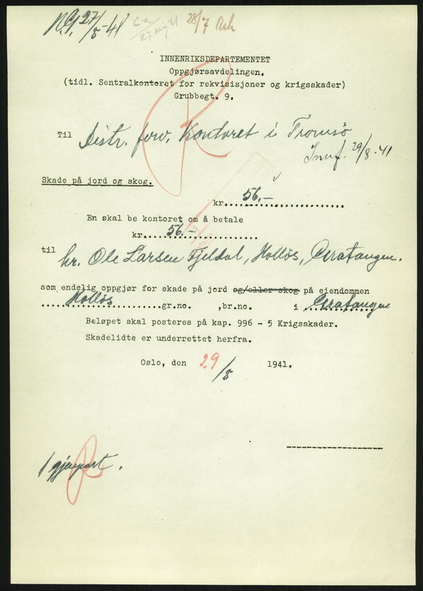 Forsvarsdepartementet, 10. kontor / Oppgjørskontoret, AV/RA-RAFA-1225/D/Dd/L0480: Troms, 1942-1953, p. 24