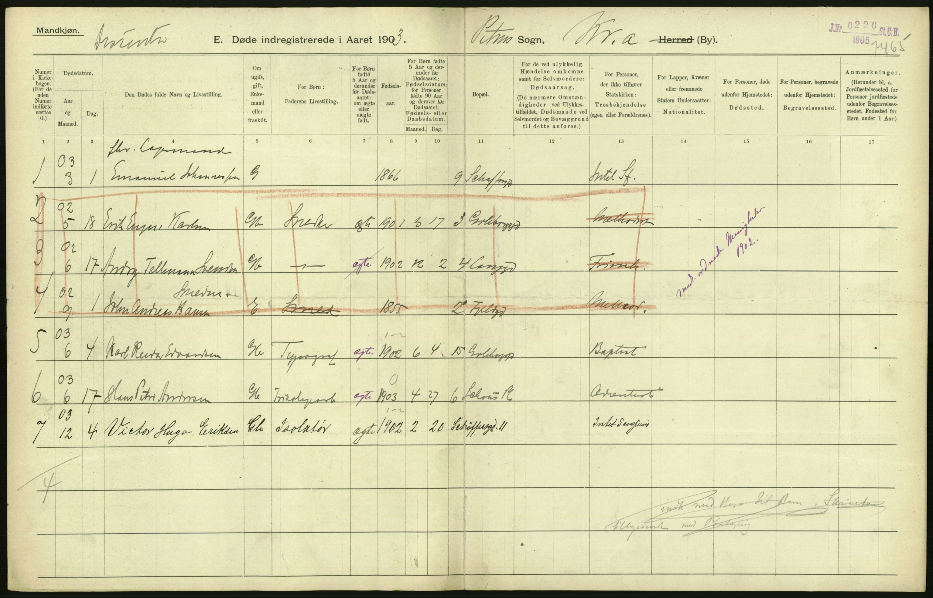 Statistisk sentralbyrå, Sosiodemografiske emner, Befolkning, AV/RA-S-2228/D/Df/Dfa/Dfaa/L0004: Kristiania: Gifte, døde, 1903, p. 372