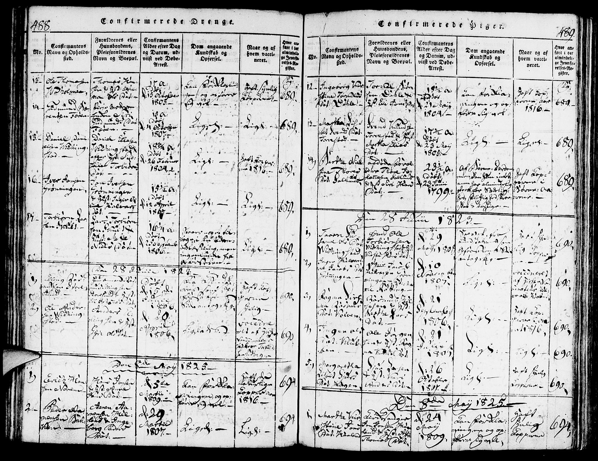 Torvastad sokneprestkontor, AV/SAST-A -101857/H/Ha/Haa/L0004: Parish register (official) no. A 3 /1, 1817-1836, p. 488-489