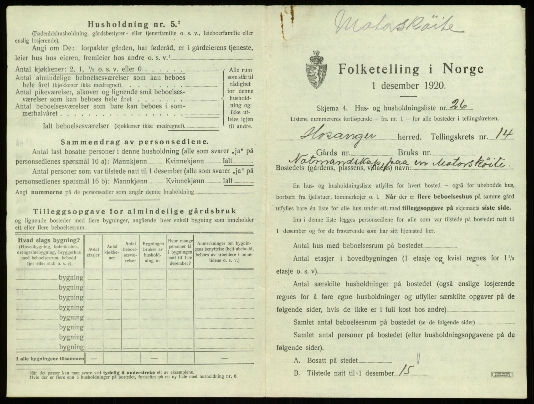 SAB, 1920 census for Hosanger, 1920, p. 766