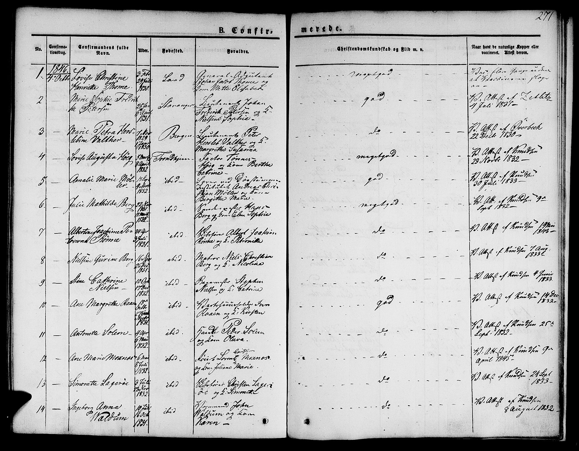 Ministerialprotokoller, klokkerbøker og fødselsregistre - Sør-Trøndelag, SAT/A-1456/601/L0048: Parish register (official) no. 601A16, 1840-1847, p. 271