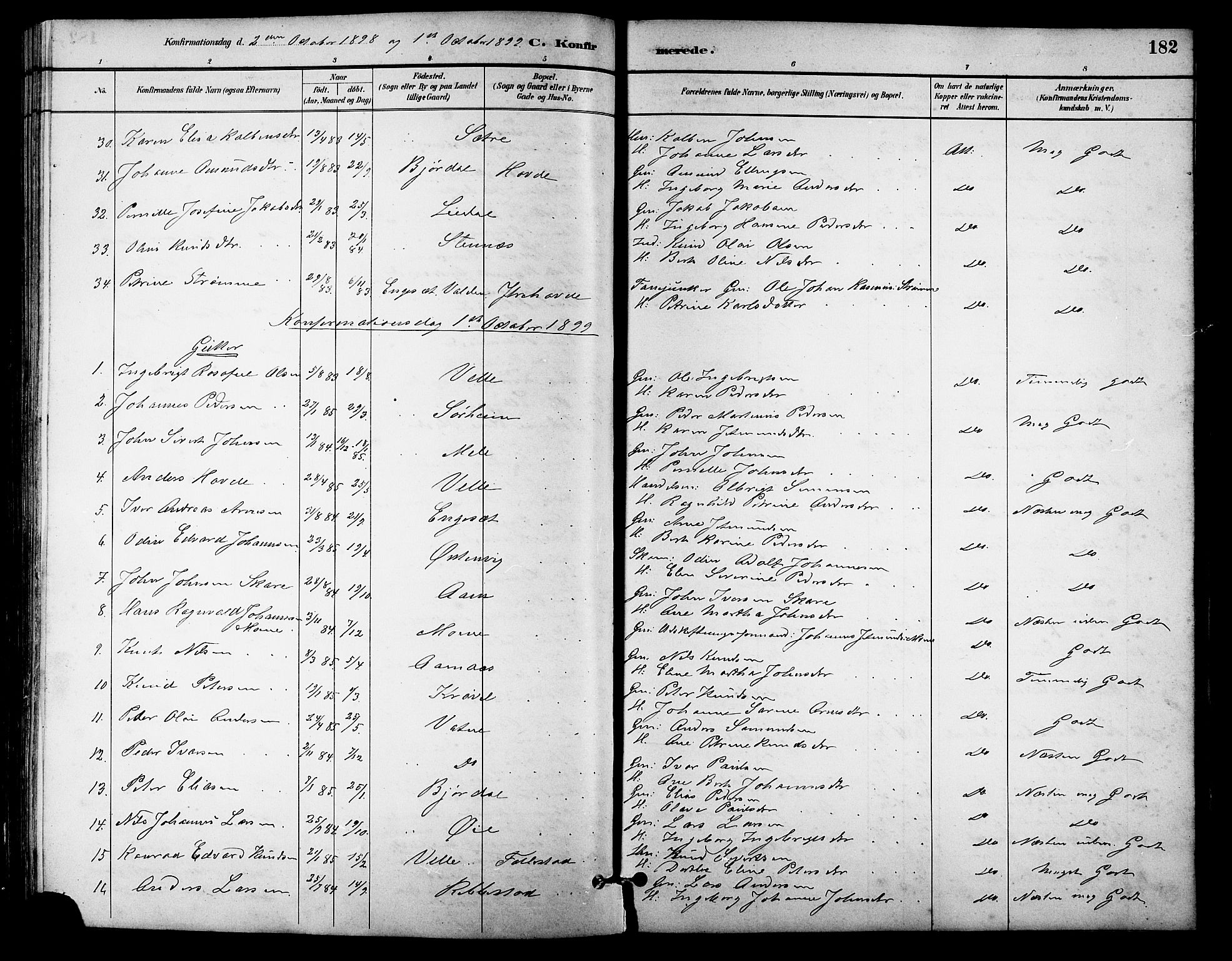 Ministerialprotokoller, klokkerbøker og fødselsregistre - Møre og Romsdal, AV/SAT-A-1454/513/L0189: Parish register (copy) no. 513C03, 1883-1904, p. 182