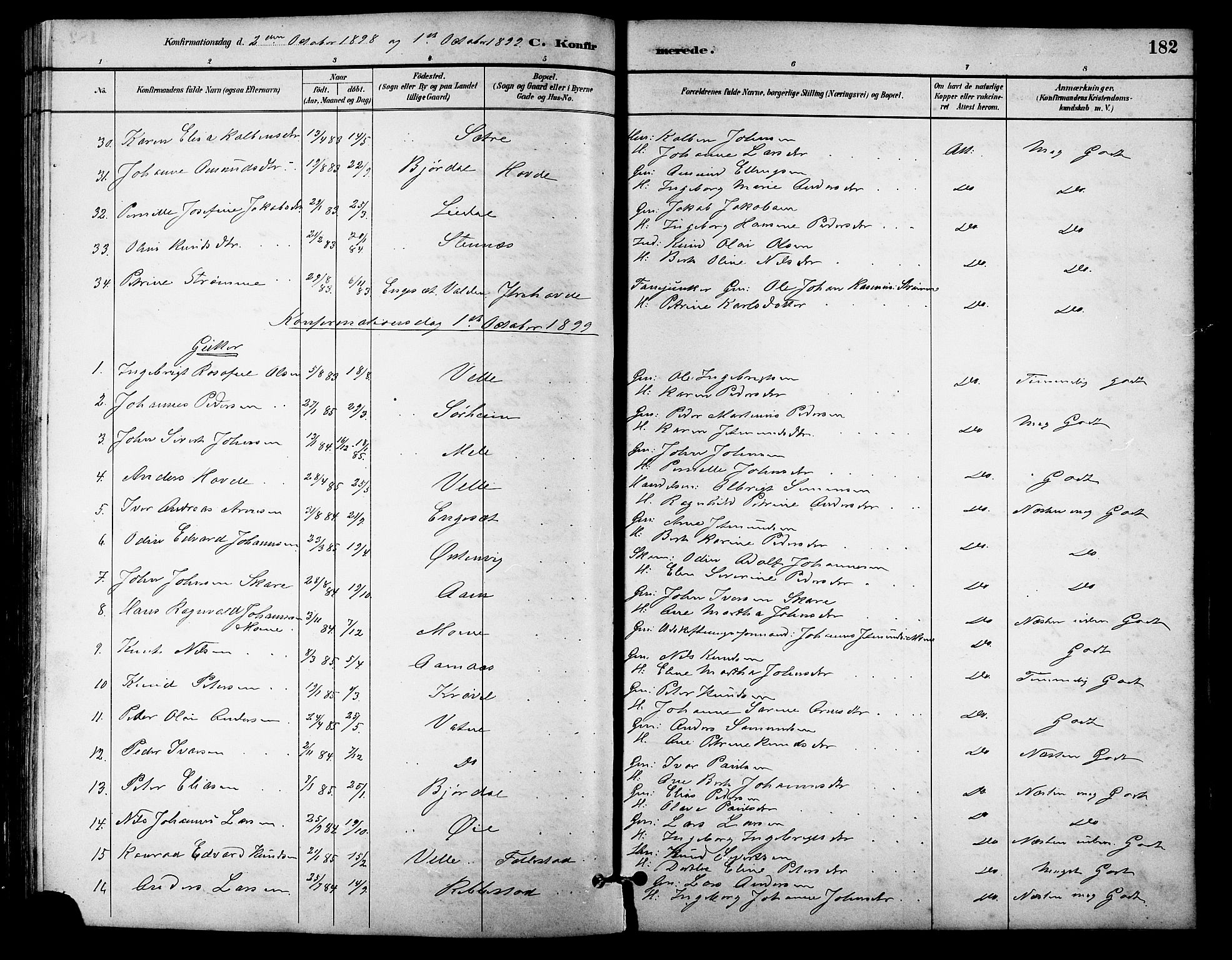 Ministerialprotokoller, klokkerbøker og fødselsregistre - Møre og Romsdal, AV/SAT-A-1454/513/L0189: Parish register (copy) no. 513C03, 1883-1904, p. 182