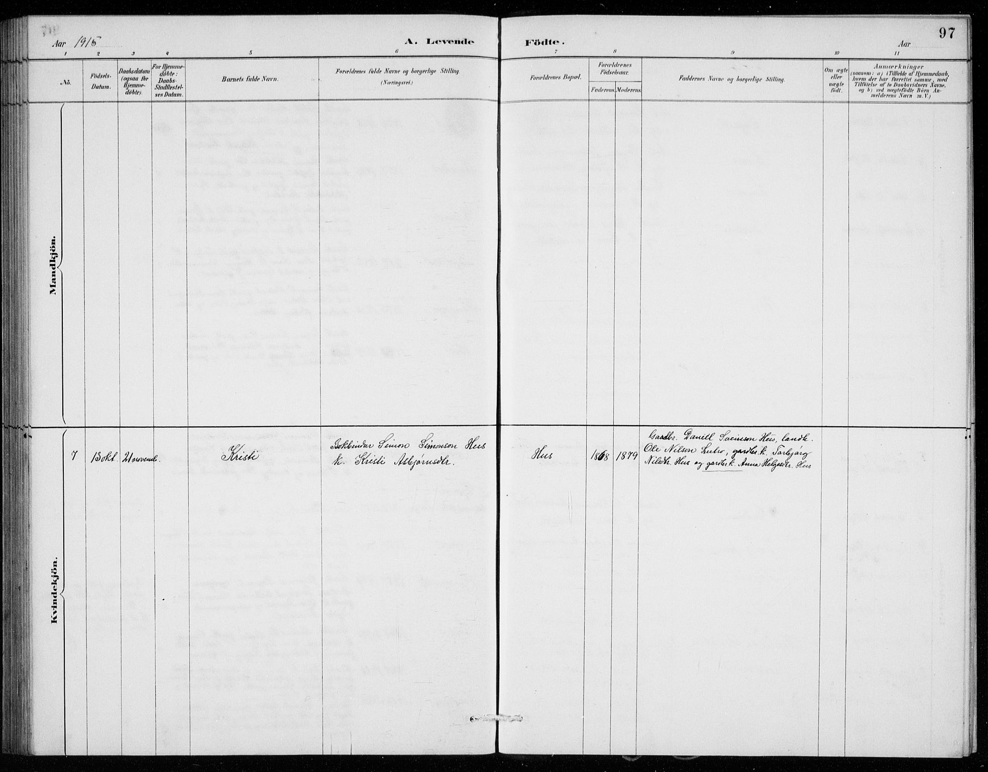 Ullensvang sokneprestembete, AV/SAB-A-78701/H/Hab: Parish register (copy) no. E  7, 1887-1929, p. 97