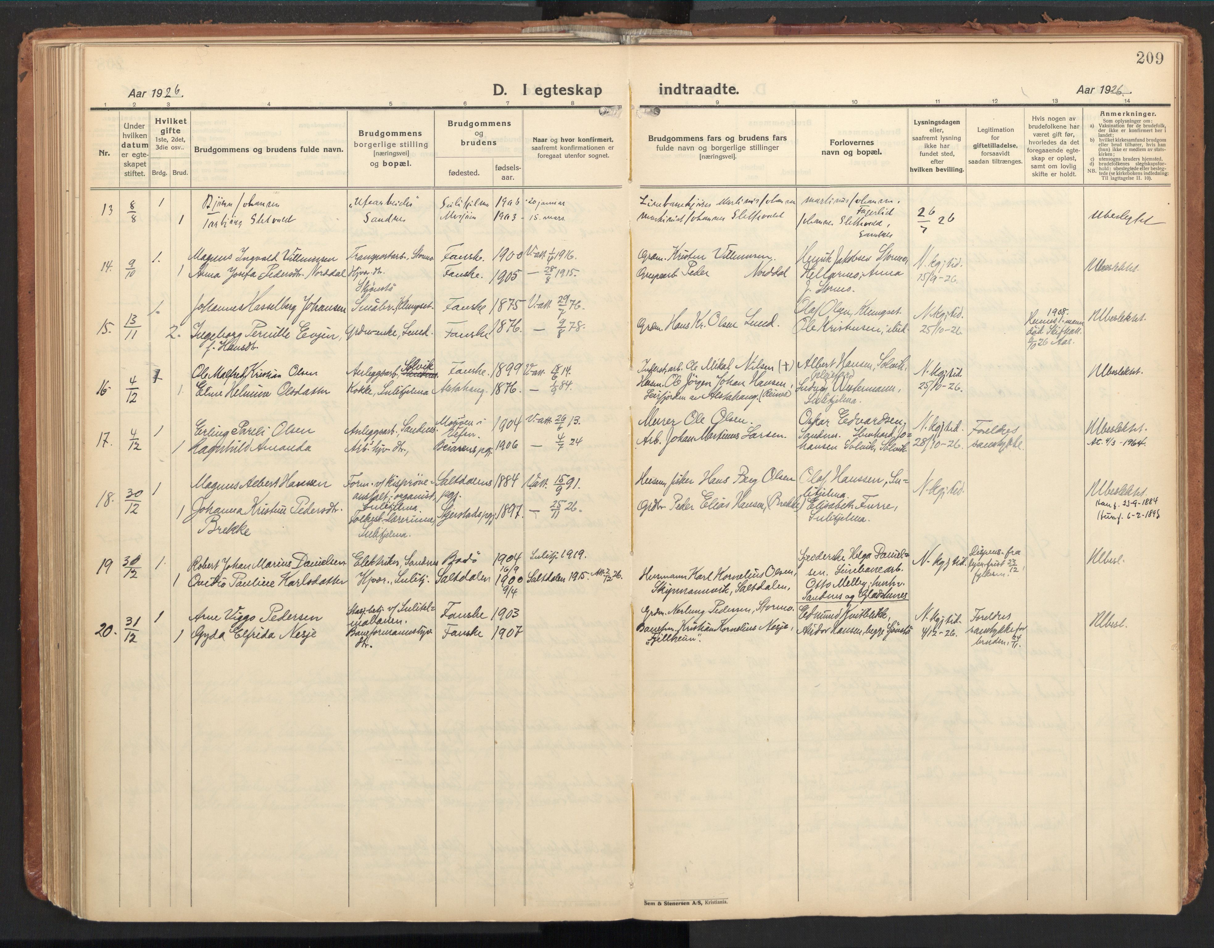 Ministerialprotokoller, klokkerbøker og fødselsregistre - Nordland, AV/SAT-A-1459/850/L0716: Curate's parish register no. 850B06, 1924-1938, p. 209