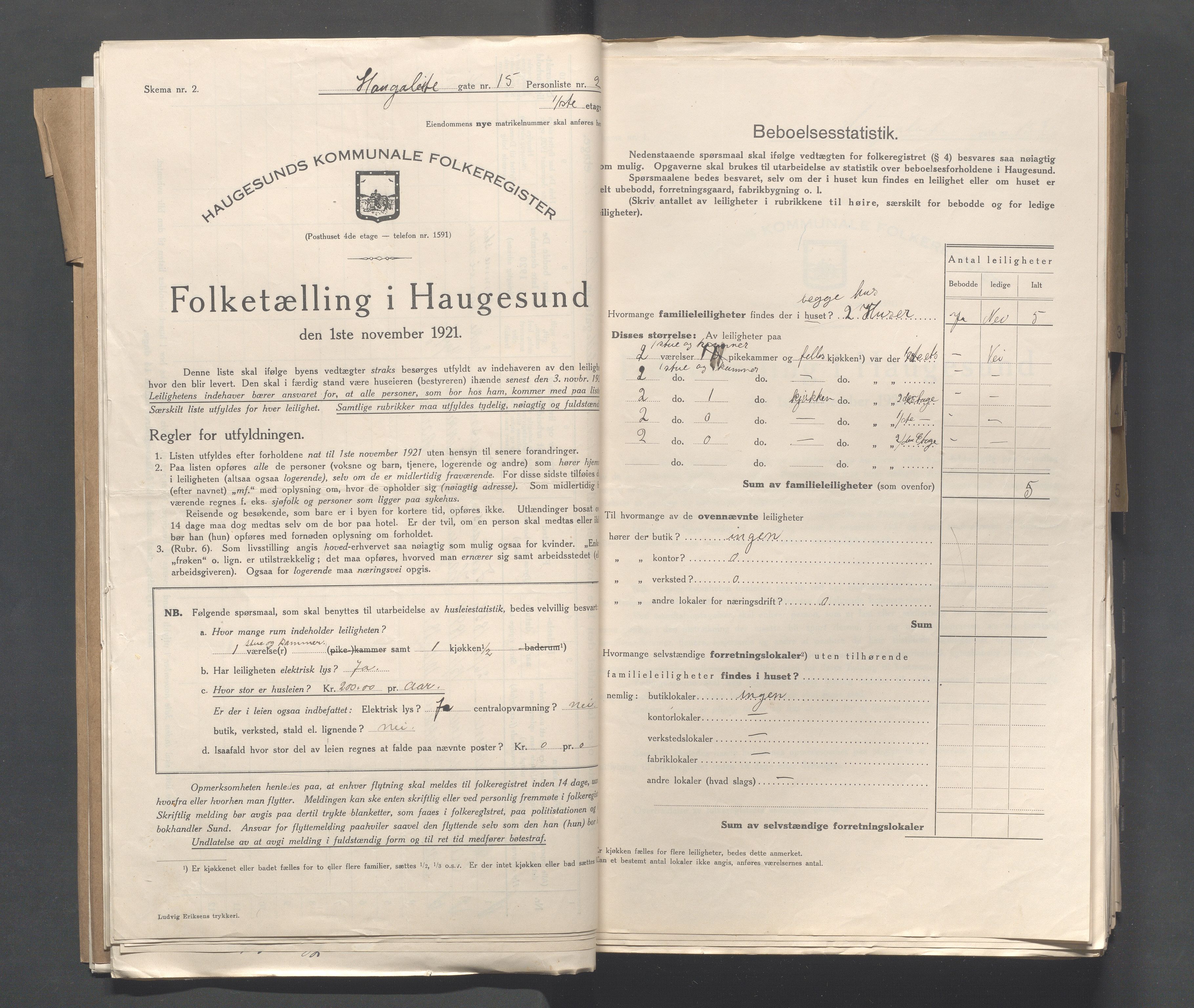 IKAR, Local census 1.11.1921 for Haugesund, 1921, p. 1889