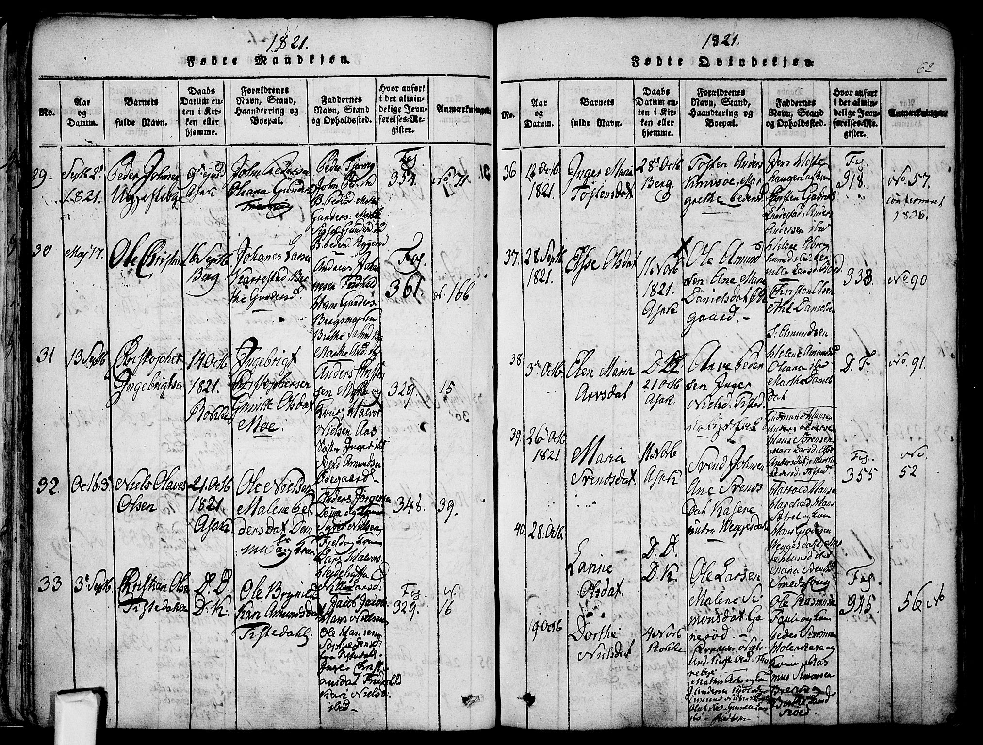 Berg prestekontor Kirkebøker, AV/SAO-A-10902/F/Fa/L0002: Parish register (official) no. I 2, 1815-1831, p. 62