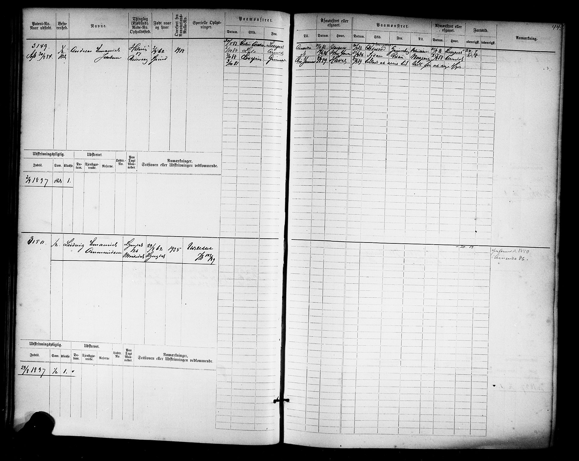 Farsund mønstringskrets, AV/SAK-2031-0017/F/Fb/L0019: Hovedrulle nr 3067-3832, Z-11, 1882-1922, p. 45