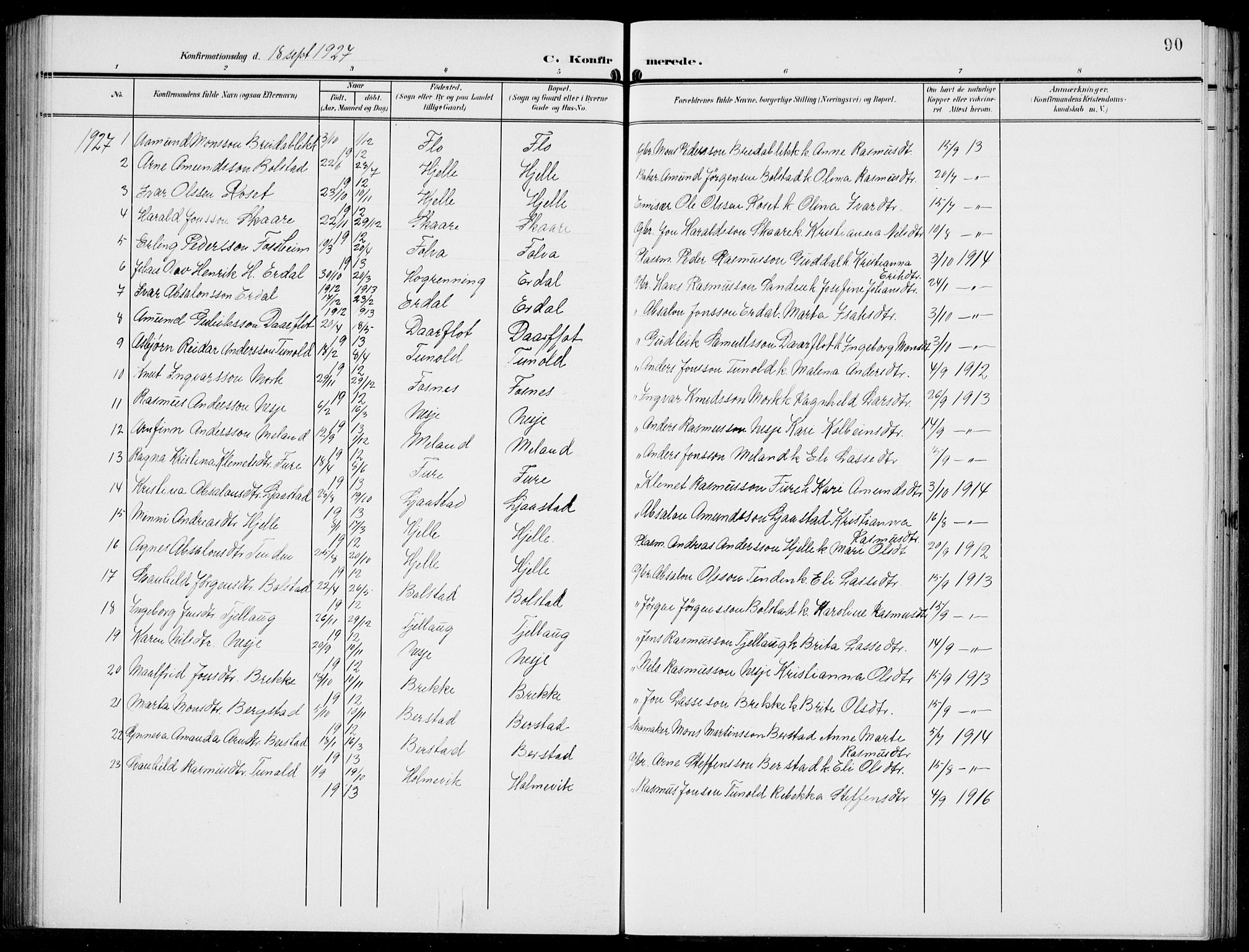 Stryn Sokneprestembete, AV/SAB-A-82501: Parish register (copy) no. C 4, 1905-1936, p. 90