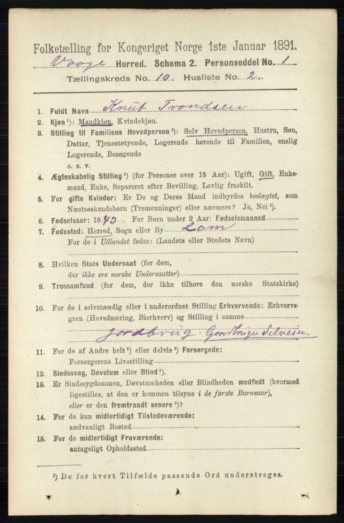 RA, 1891 census for 0515 Vågå, 1891, p. 6223