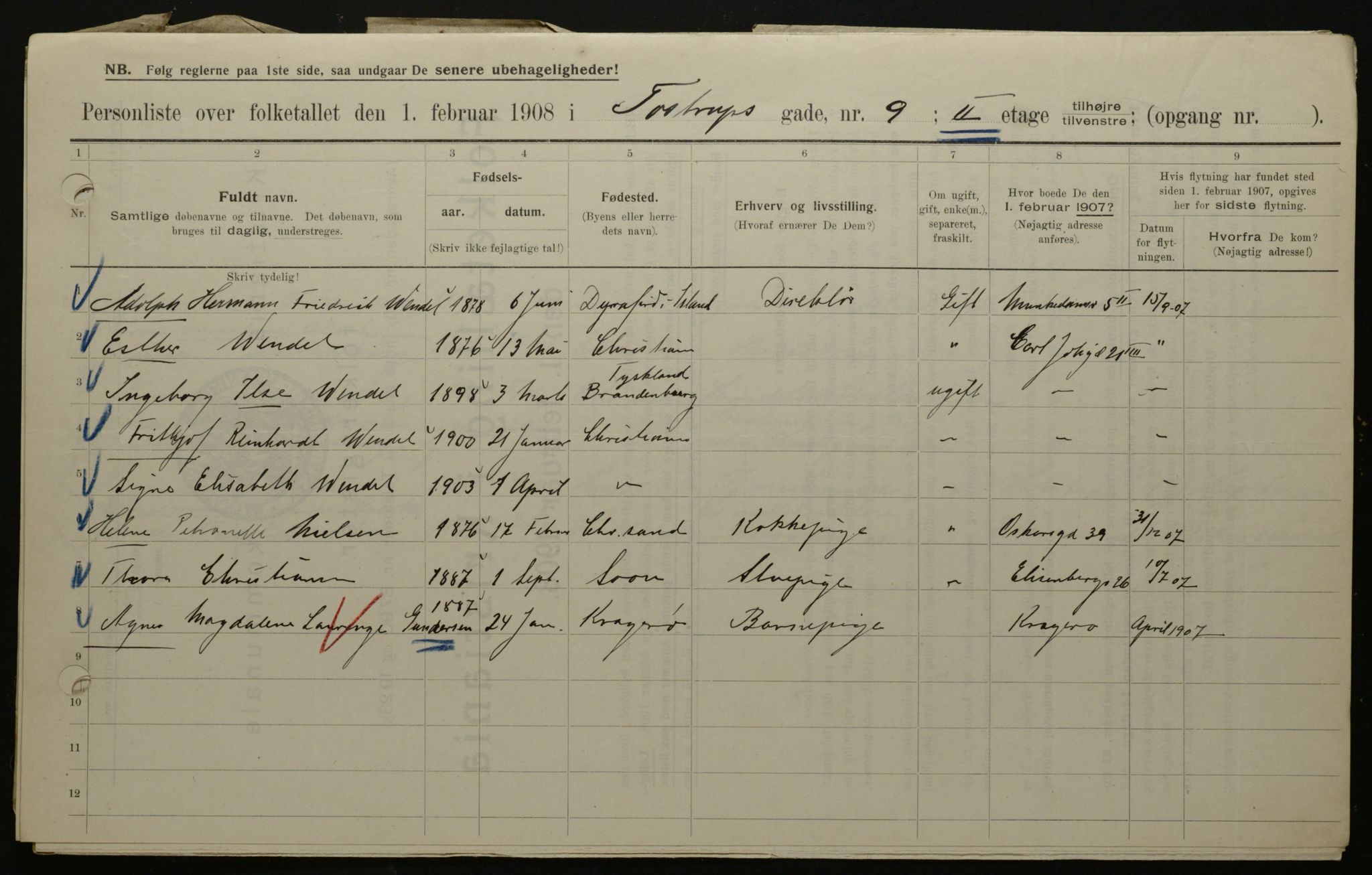 OBA, Municipal Census 1908 for Kristiania, 1908, p. 103682