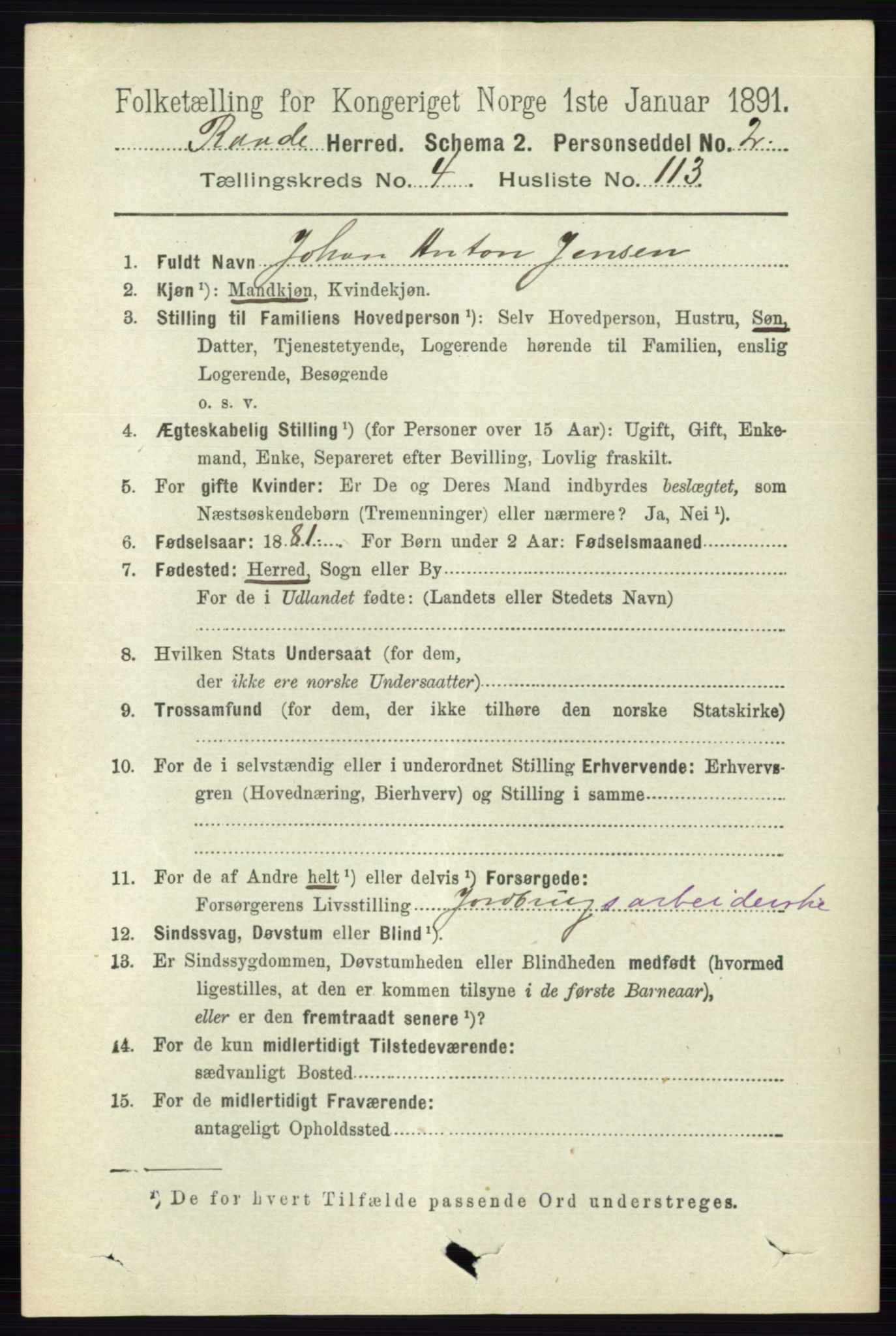 RA, 1891 census for 0135 Råde, 1891, p. 2511