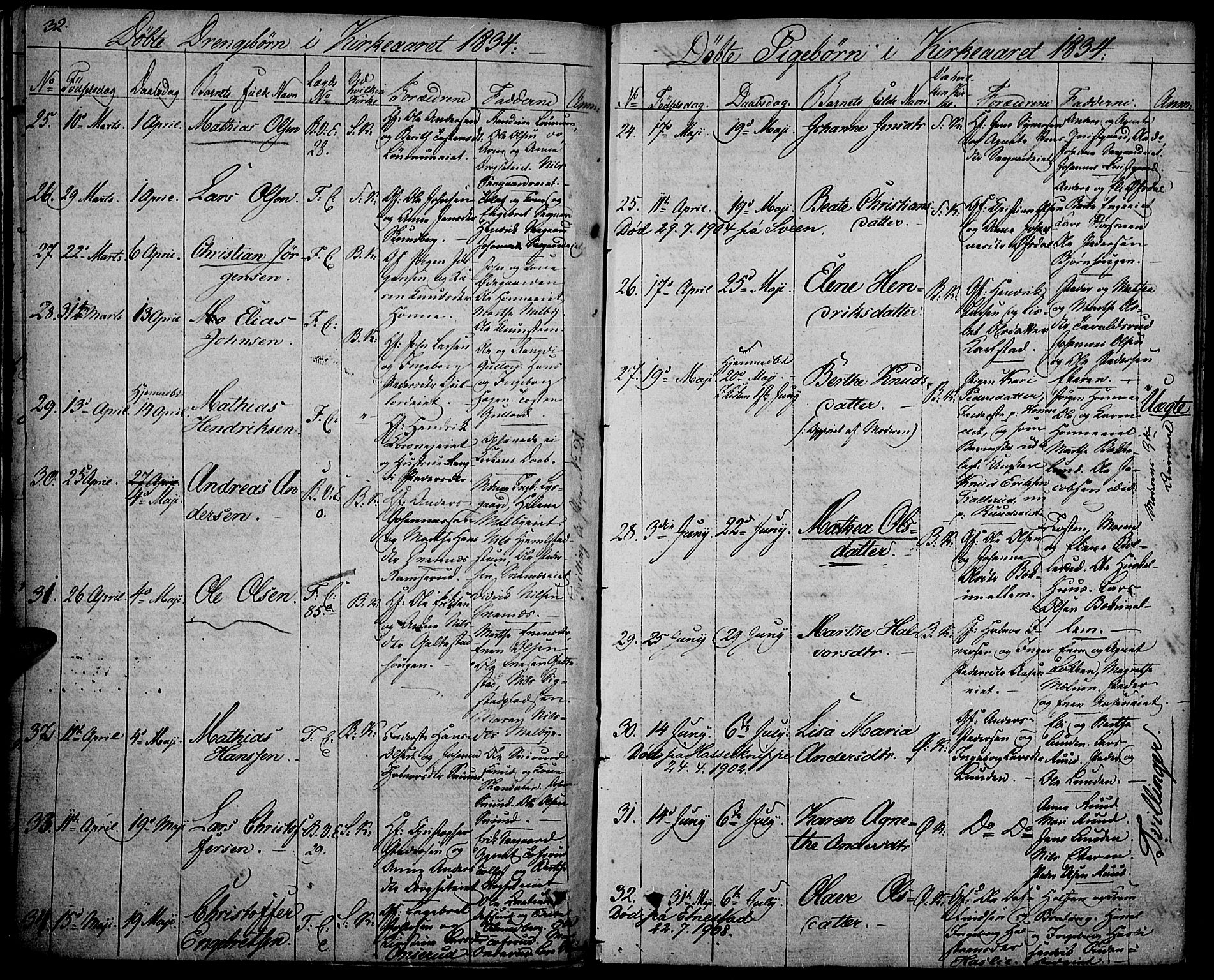 Biri prestekontor, AV/SAH-PREST-096/H/Ha/Haa/L0004: Parish register (official) no. 4, 1829-1842, p. 32