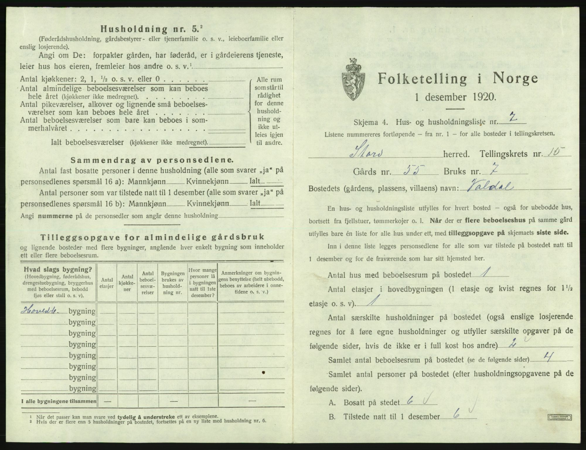 SAB, 1920 census for Stord, 1920, p. 1043