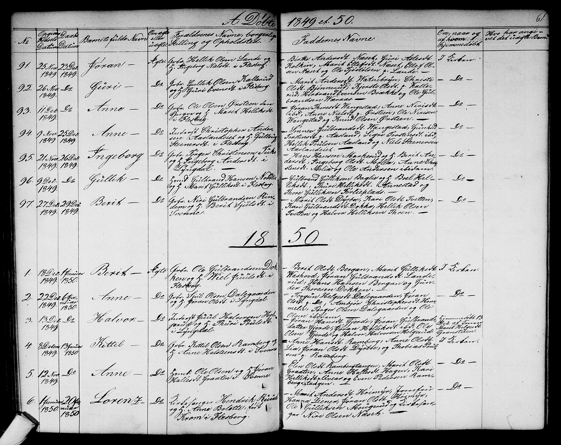 Flesberg kirkebøker, SAKO/A-18/G/Ga/L0002: Parish register (copy) no. I 2, 1834-1860, p. 61