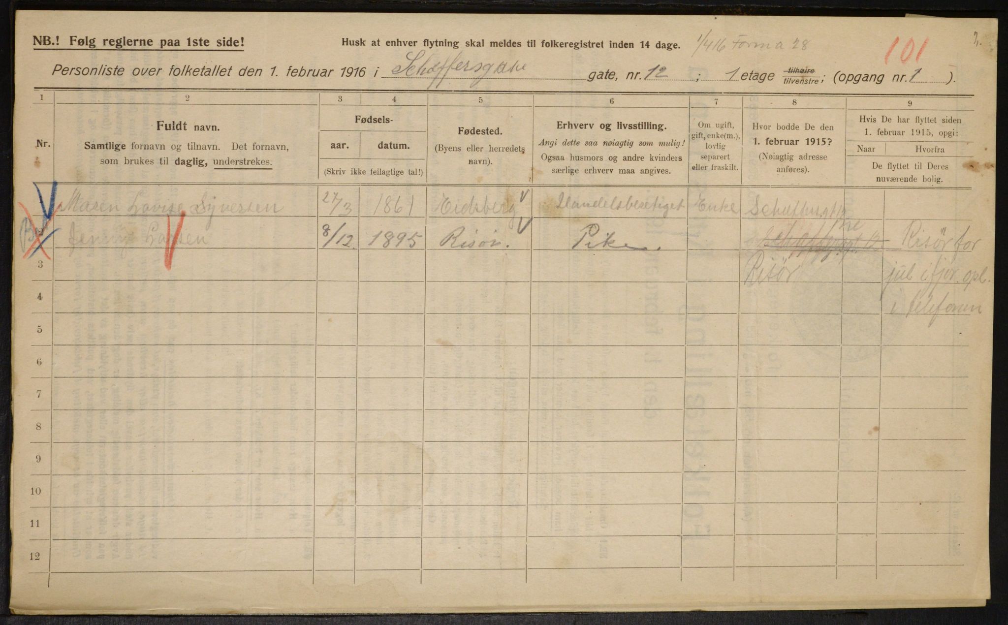 OBA, Municipal Census 1916 for Kristiania, 1916, p. 95593