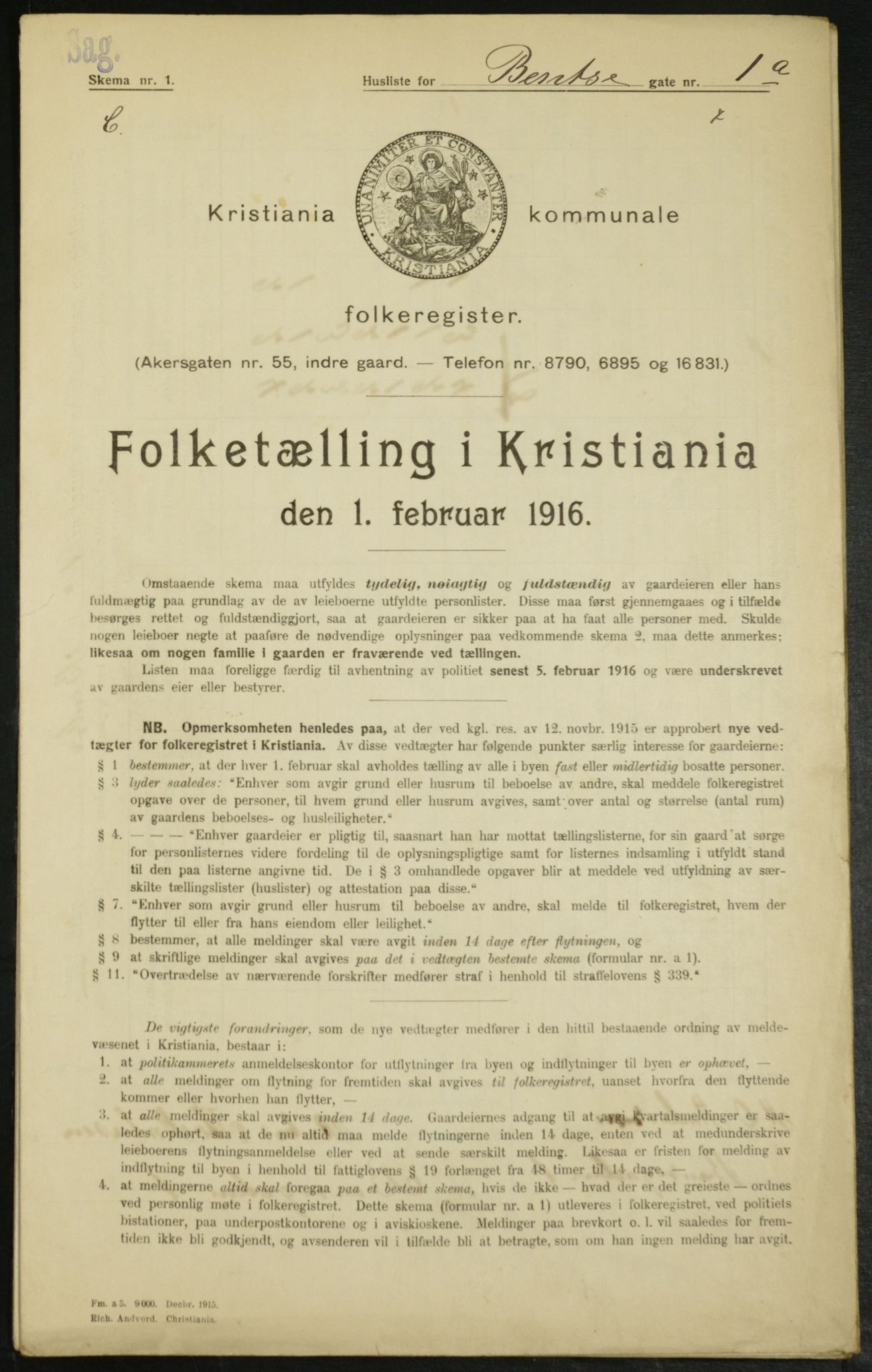 OBA, Municipal Census 1916 for Kristiania, 1916, p. 3562