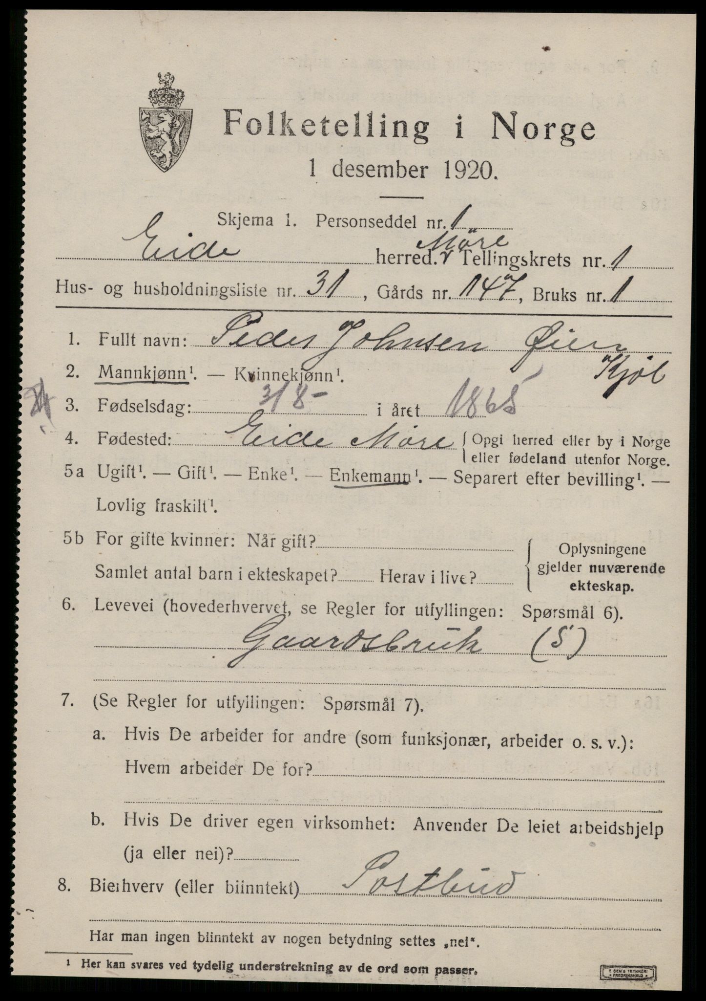 SAT, 1920 census for Eid (MR), 1920, p. 988