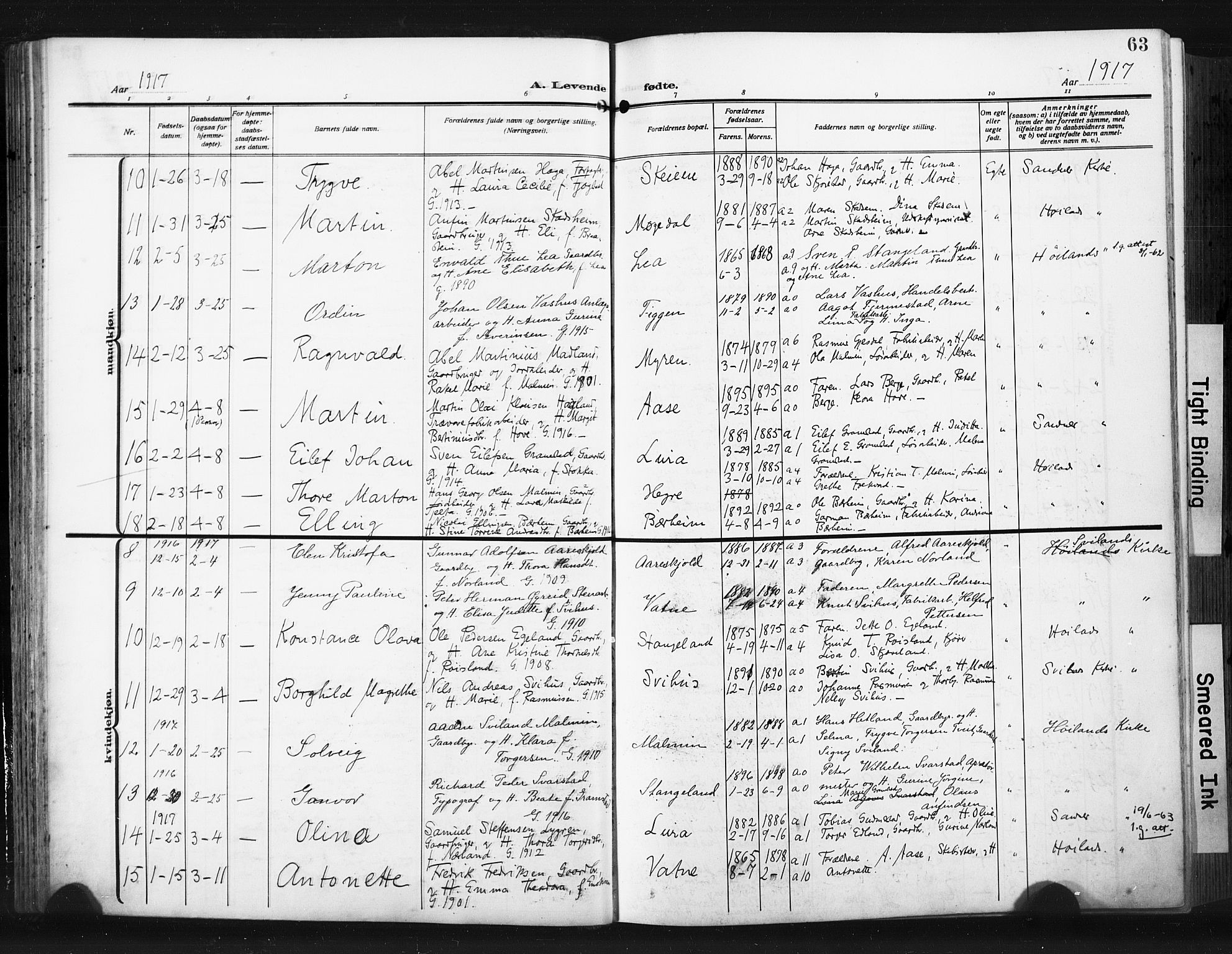 Høyland sokneprestkontor, AV/SAST-A-101799/001/30BA/L0017: Parish register (official) no. A 15, 1912-1924, p. 64