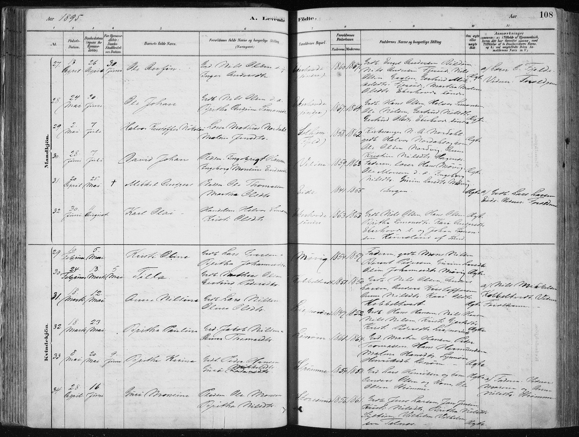 Fjell sokneprestembete, SAB/A-75301/H/Haa: Parish register (official) no. A  8, 1878-1898, p. 108