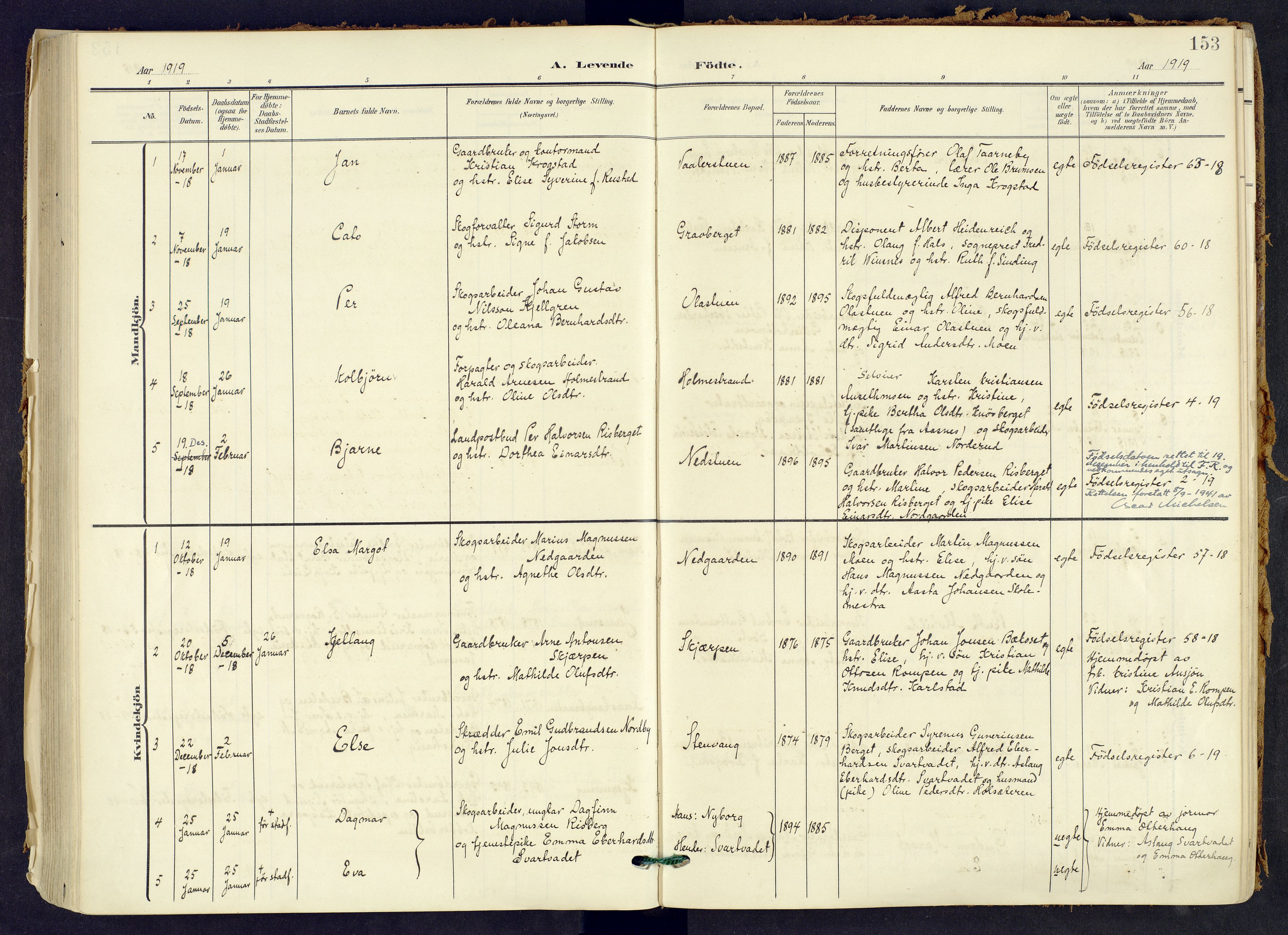 Våler prestekontor, Hedmark, AV/SAH-PREST-040/H/Ha/Haa/L0008: Parish register (official) no. 8, 1905-1921, p. 153