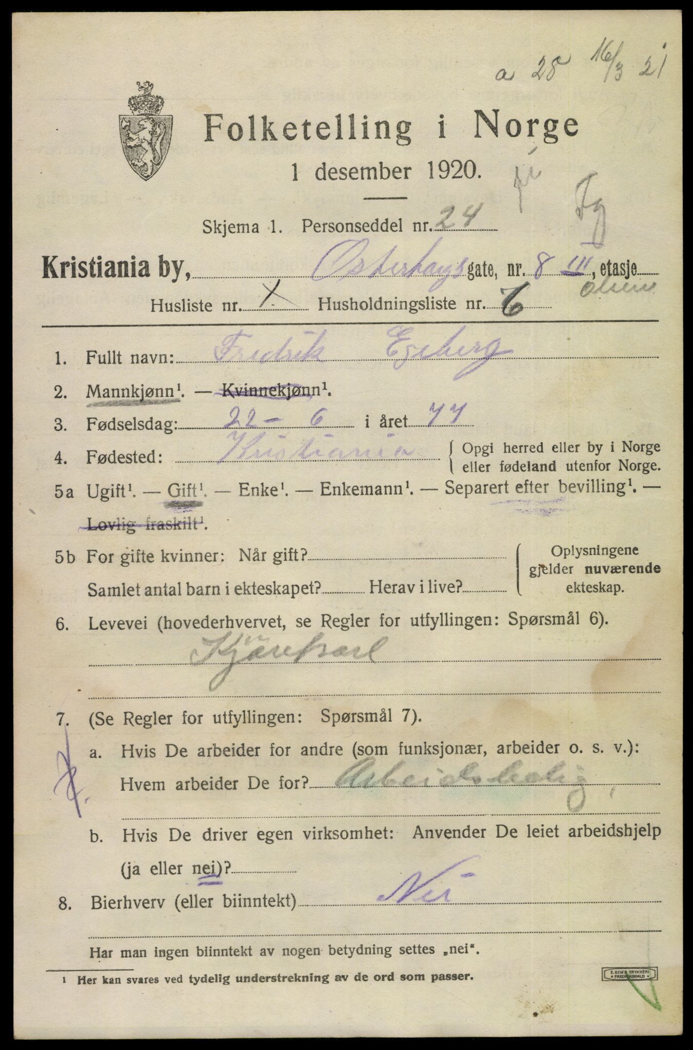 SAO, 1920 census for Kristiania, 1920, p. 441401