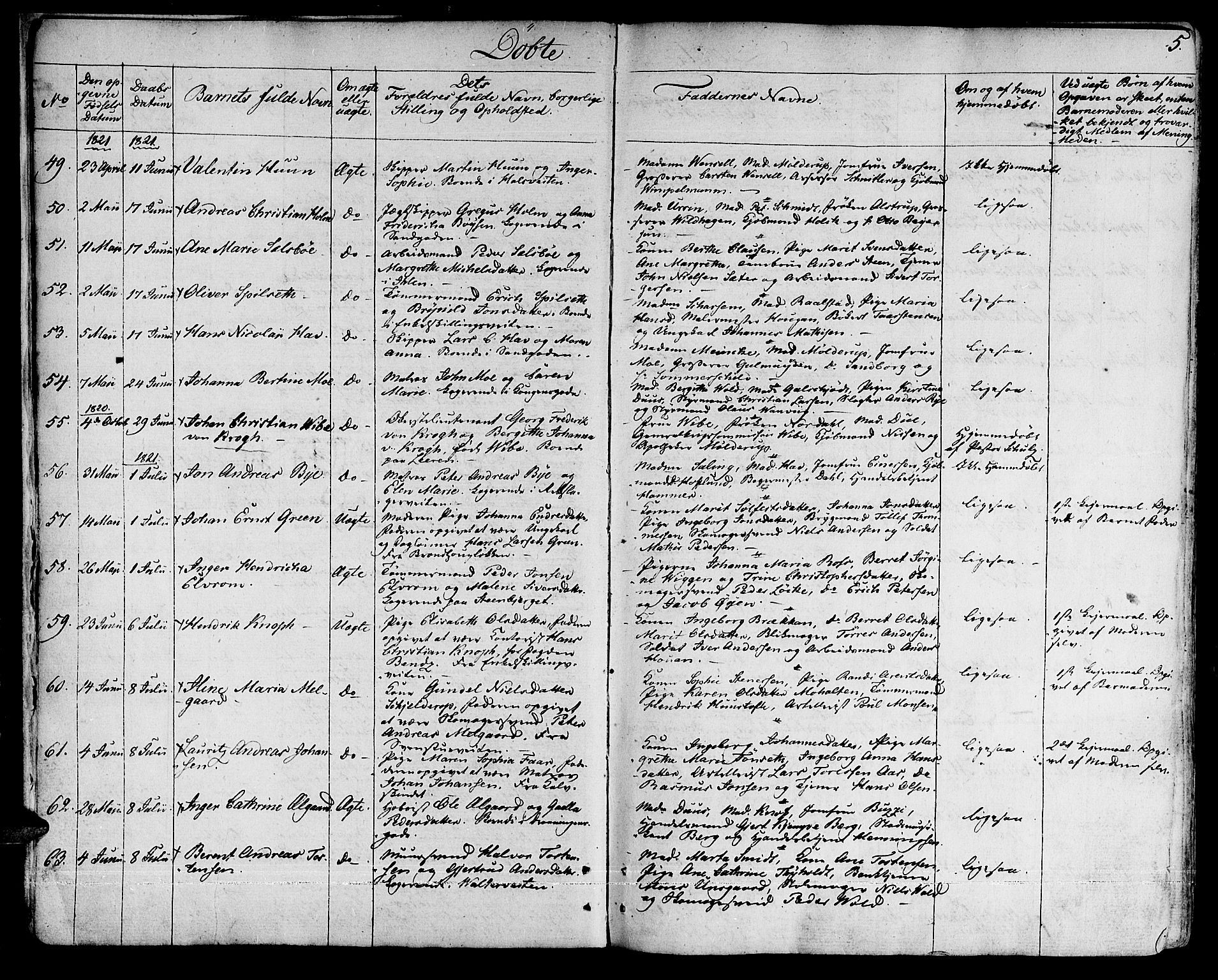 Ministerialprotokoller, klokkerbøker og fødselsregistre - Sør-Trøndelag, SAT/A-1456/601/L0045: Parish register (official) no. 601A13, 1821-1831, p. 5