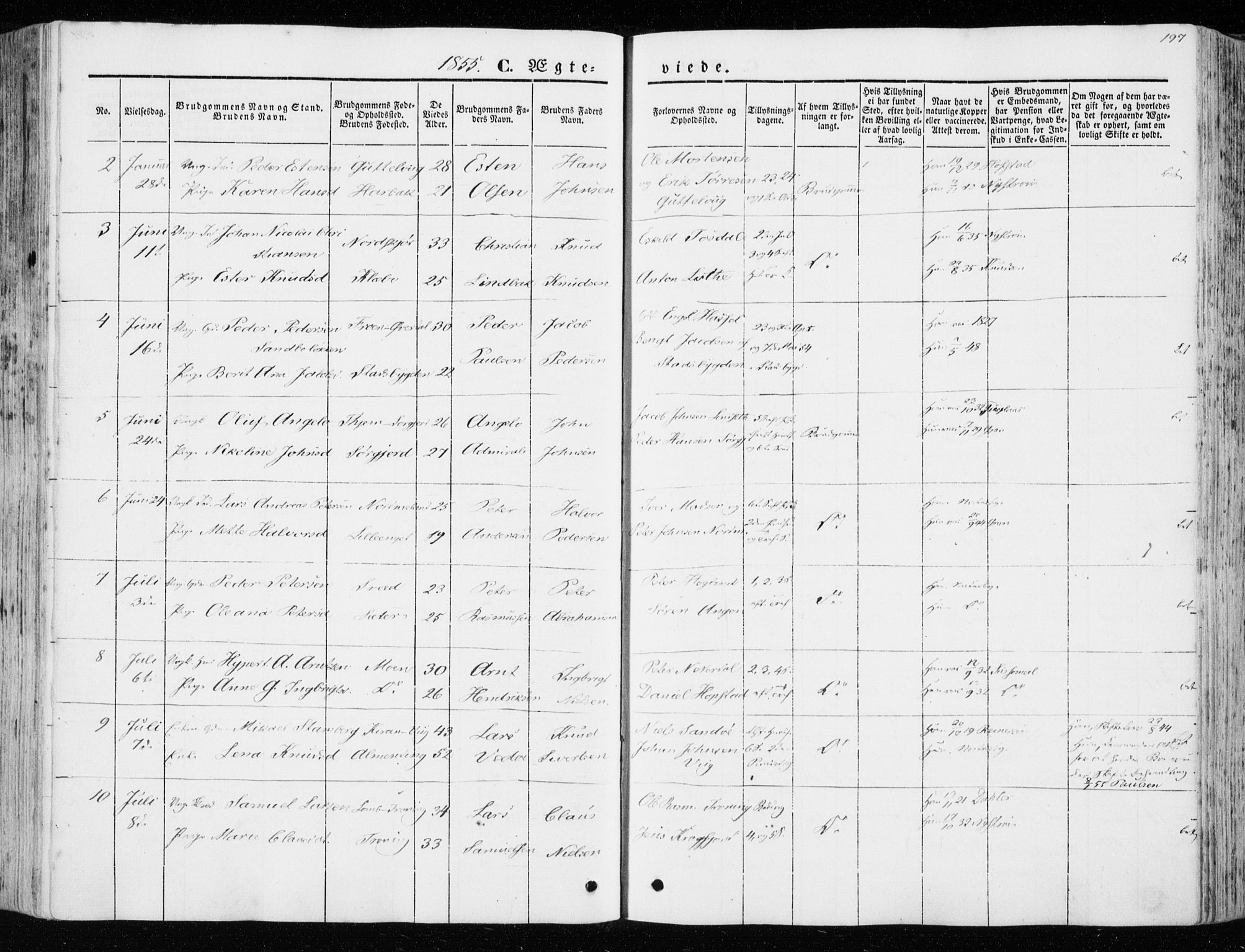 Ministerialprotokoller, klokkerbøker og fødselsregistre - Sør-Trøndelag, SAT/A-1456/657/L0704: Parish register (official) no. 657A05, 1846-1857, p. 197