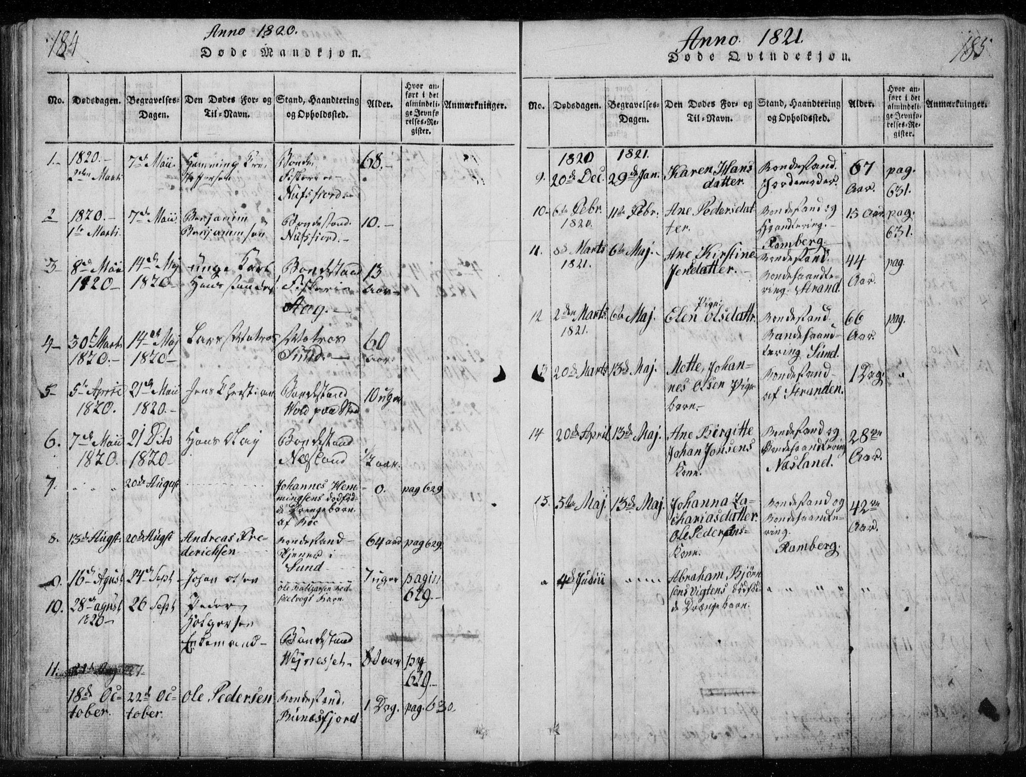 Ministerialprotokoller, klokkerbøker og fødselsregistre - Nordland, AV/SAT-A-1459/885/L1201: Parish register (official) no. 885A02, 1820-1837, p. 184-185