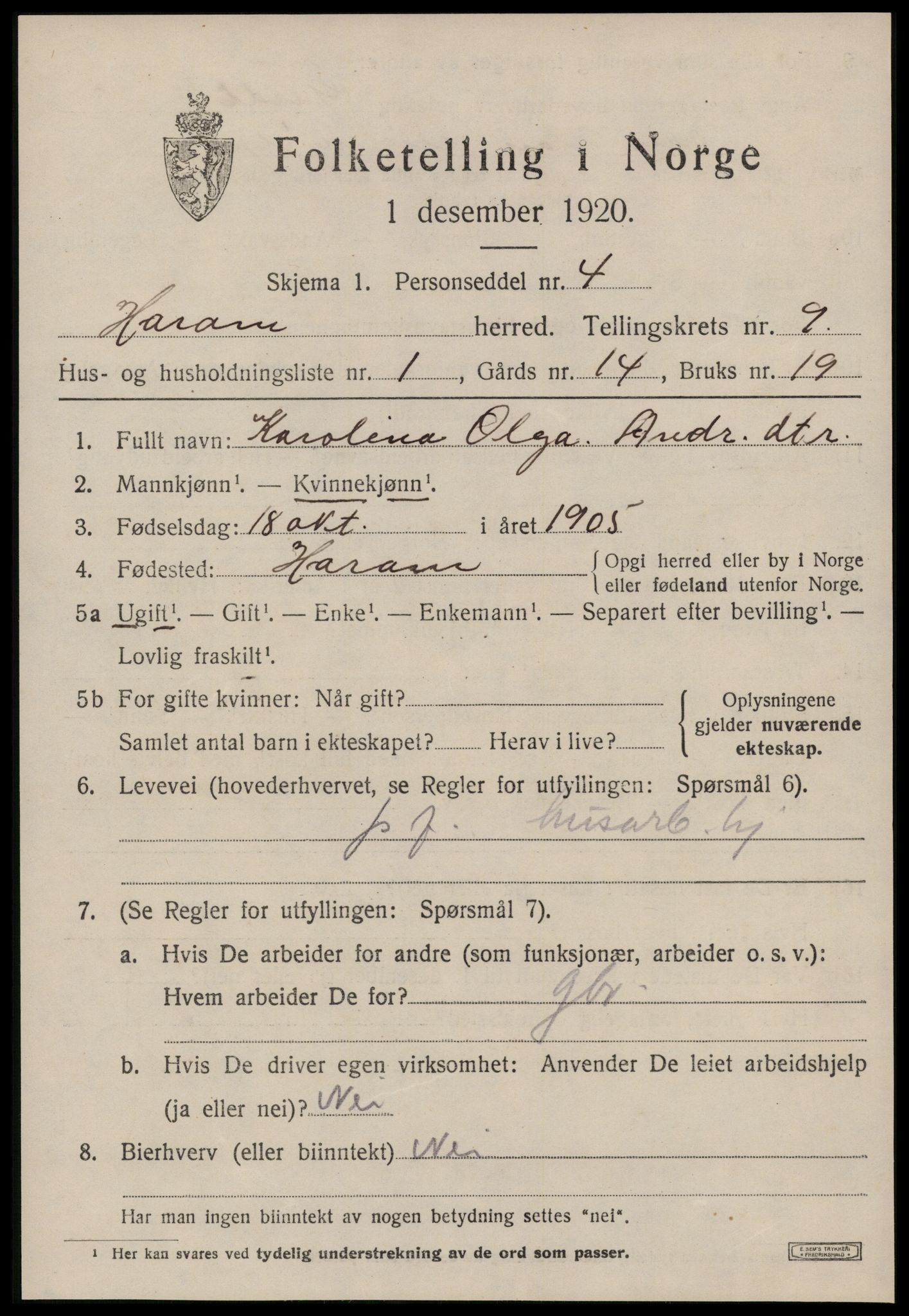 SAT, 1920 census for Haram, 1920, p. 5053