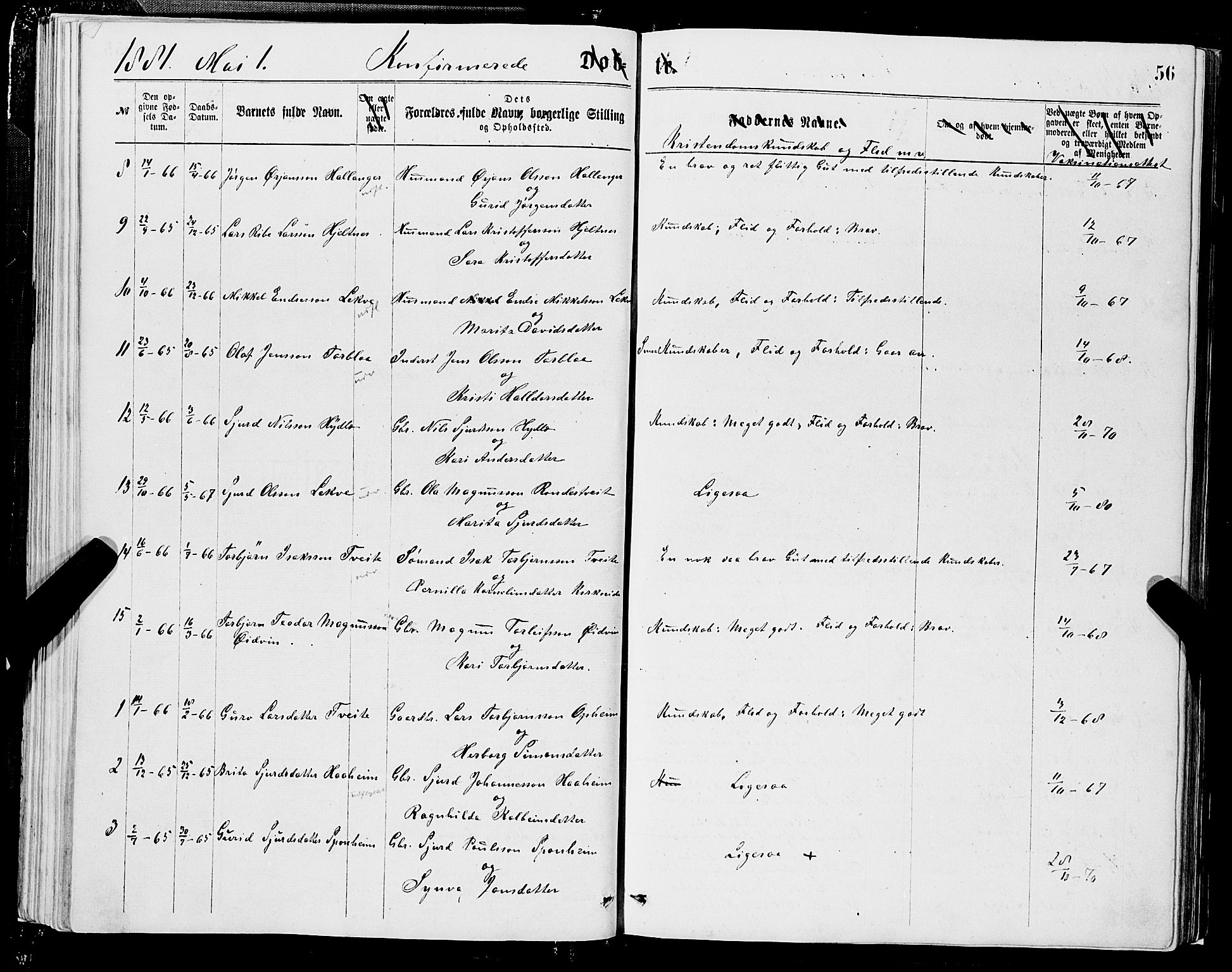 Ulvik sokneprestembete, SAB/A-78801/H/Hab: Parish register (copy) no. A 2, 1869-1882, p. 56