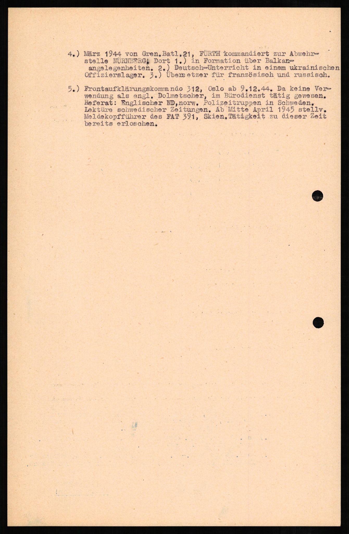 Forsvaret, Forsvarets overkommando II, RA/RAFA-3915/D/Db/L0007: CI Questionaires. Tyske okkupasjonsstyrker i Norge. Tyskere., 1945-1946, p. 103