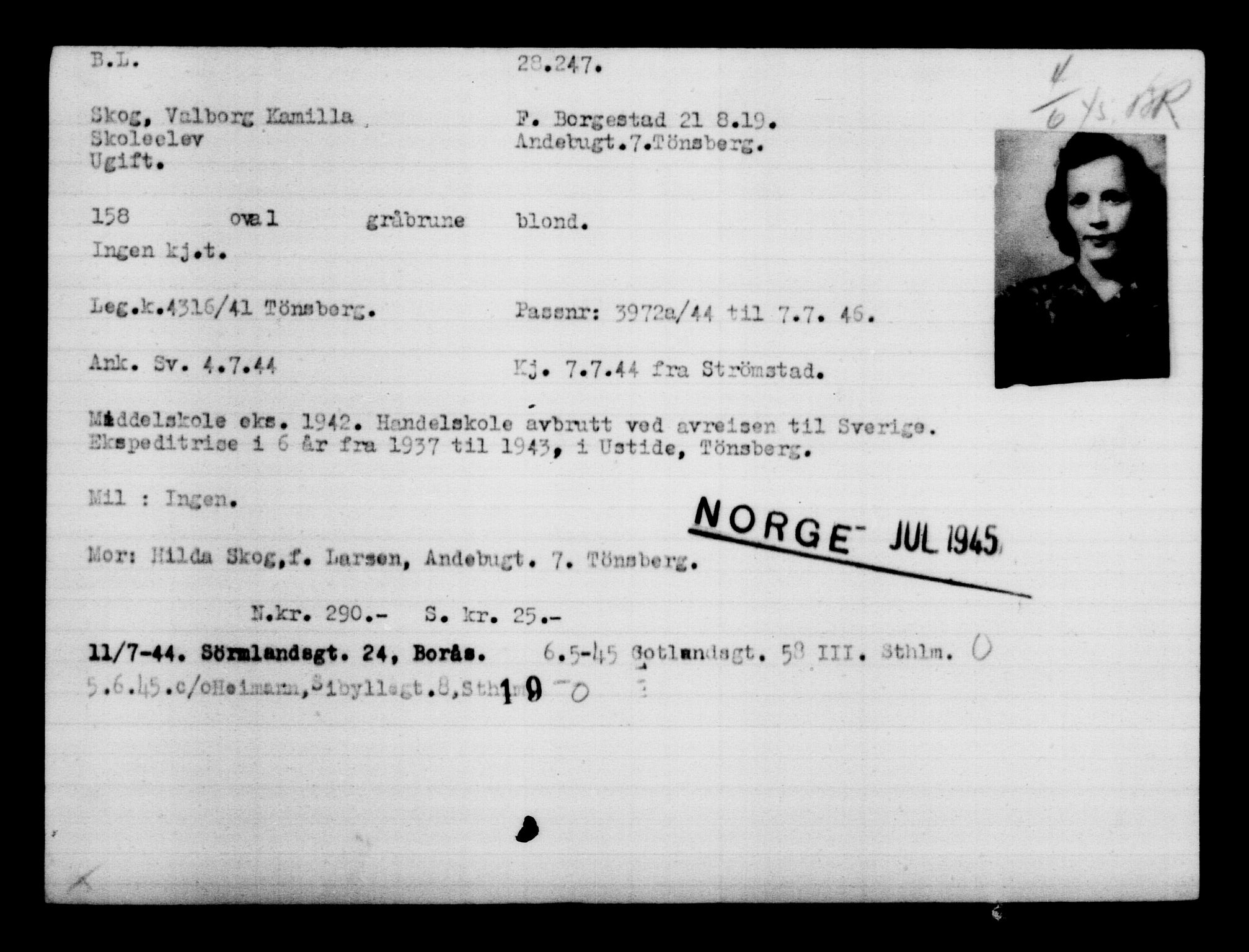 Utenriksstasjonene, Legasjonen i Stockholm, Flyktningkontoret, AV/RA-S-6753/V/Va/L0011: Kjesäterkartoteket, flyktninger med registreringsnr. 25300-28349, 1940-1945, p. 3140