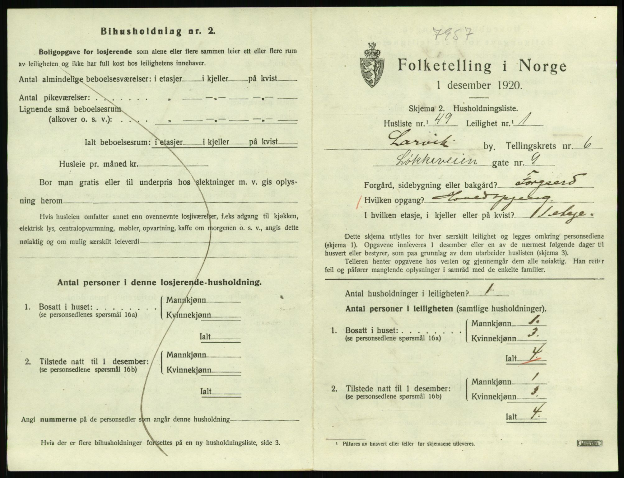 SAKO, 1920 census for Larvik, 1920, p. 5564