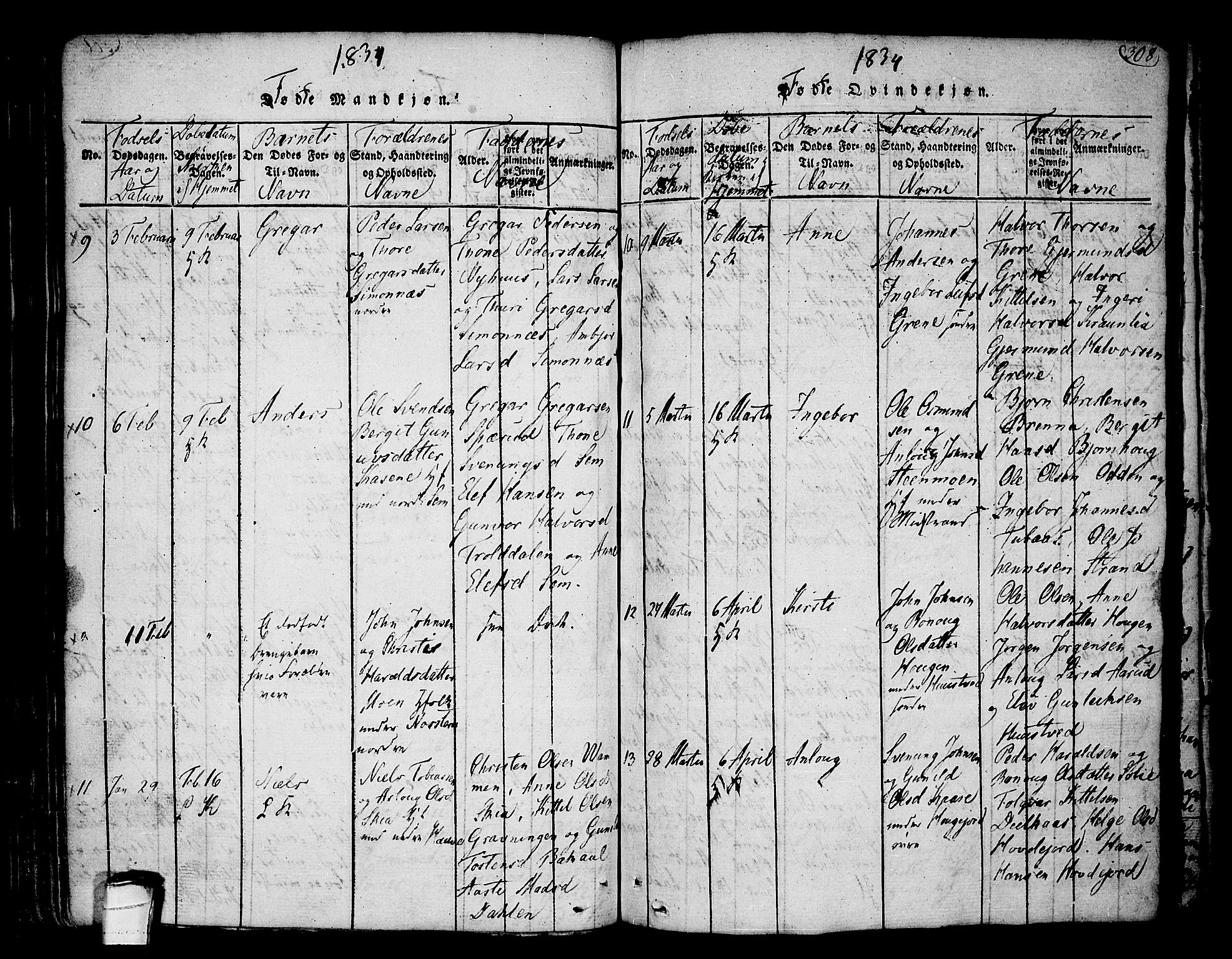 Heddal kirkebøker, AV/SAKO-A-268/F/Fa/L0005: Parish register (official) no. I 5, 1814-1837, p. 307-308