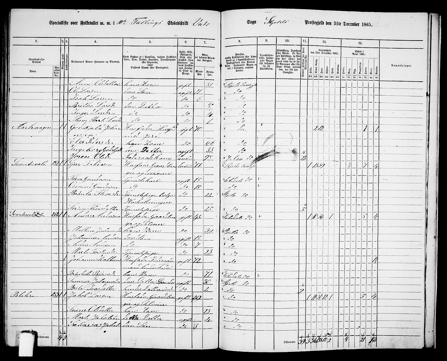 RA, 1865 census for Skjold, 1865, p. 145